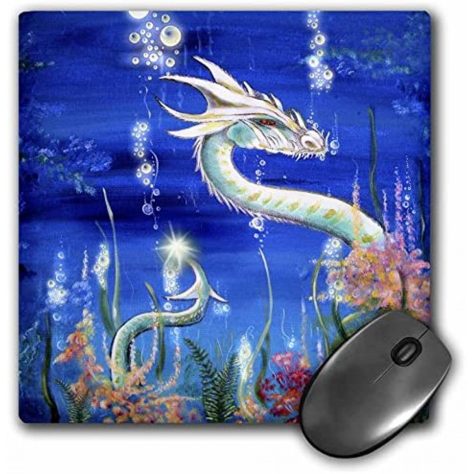 Mouse Pad 3dRose de 8'' x 8'' Dragon Acuatico -Azul