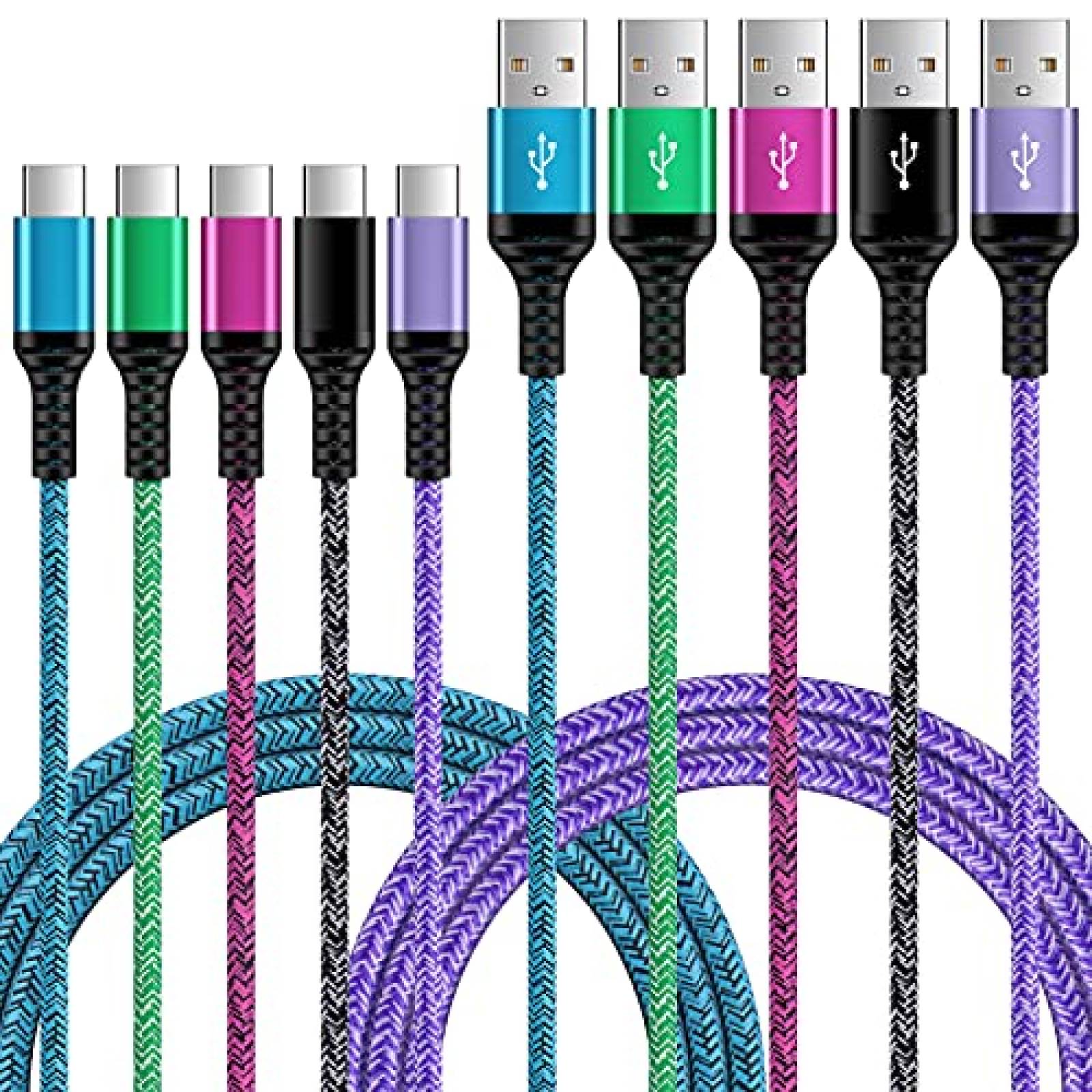 Cargador ABCPOW 5pzs 6 Pies USB C Para Samsung -Arcoiris