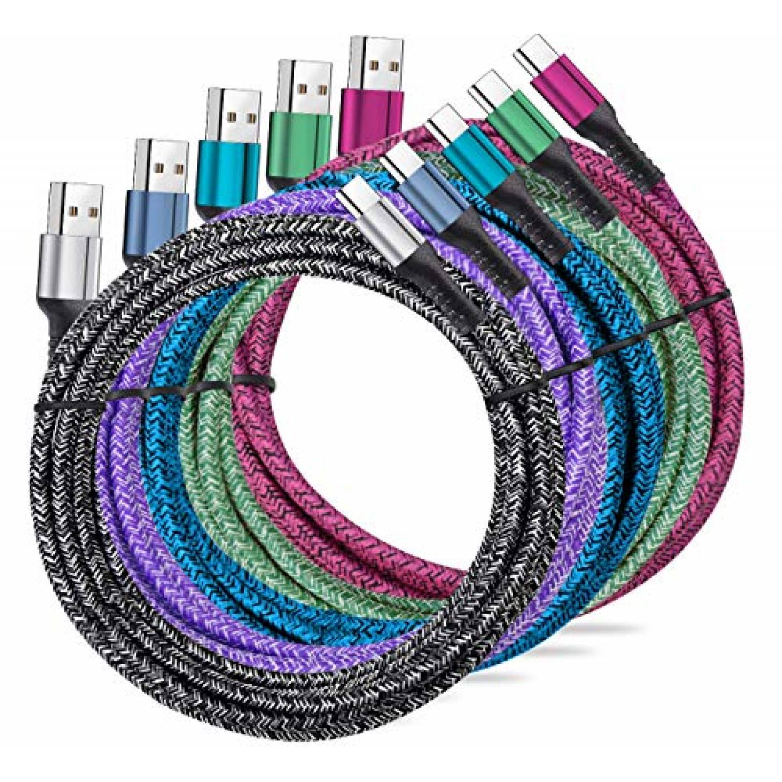 Cable USB QQLIKE USB a Tipo C de 6 Pies 5 Pzs -Multicolor