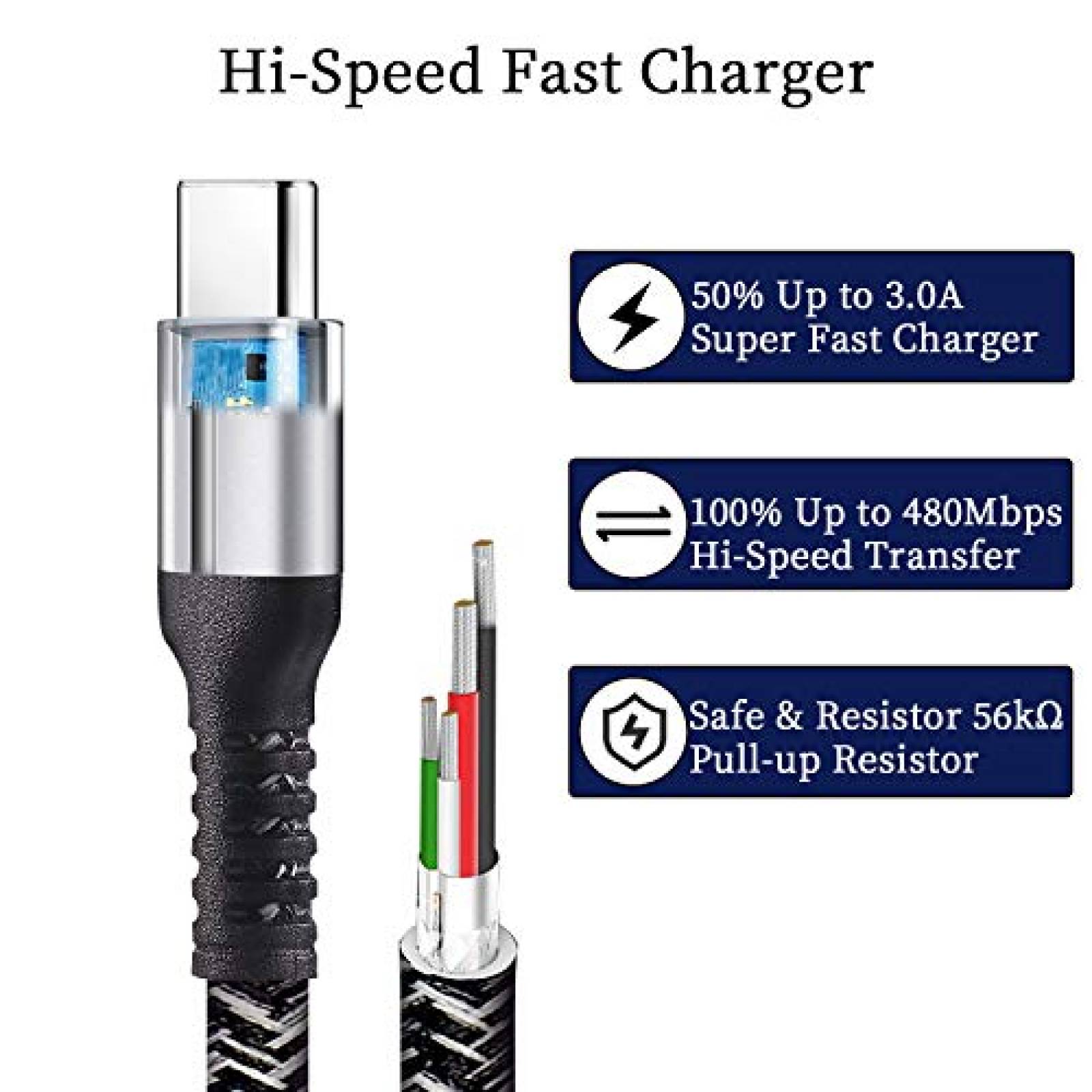 Cable USB QQLIKE USB a Tipo C de 6 Pies 5 Pzs -Multicolor