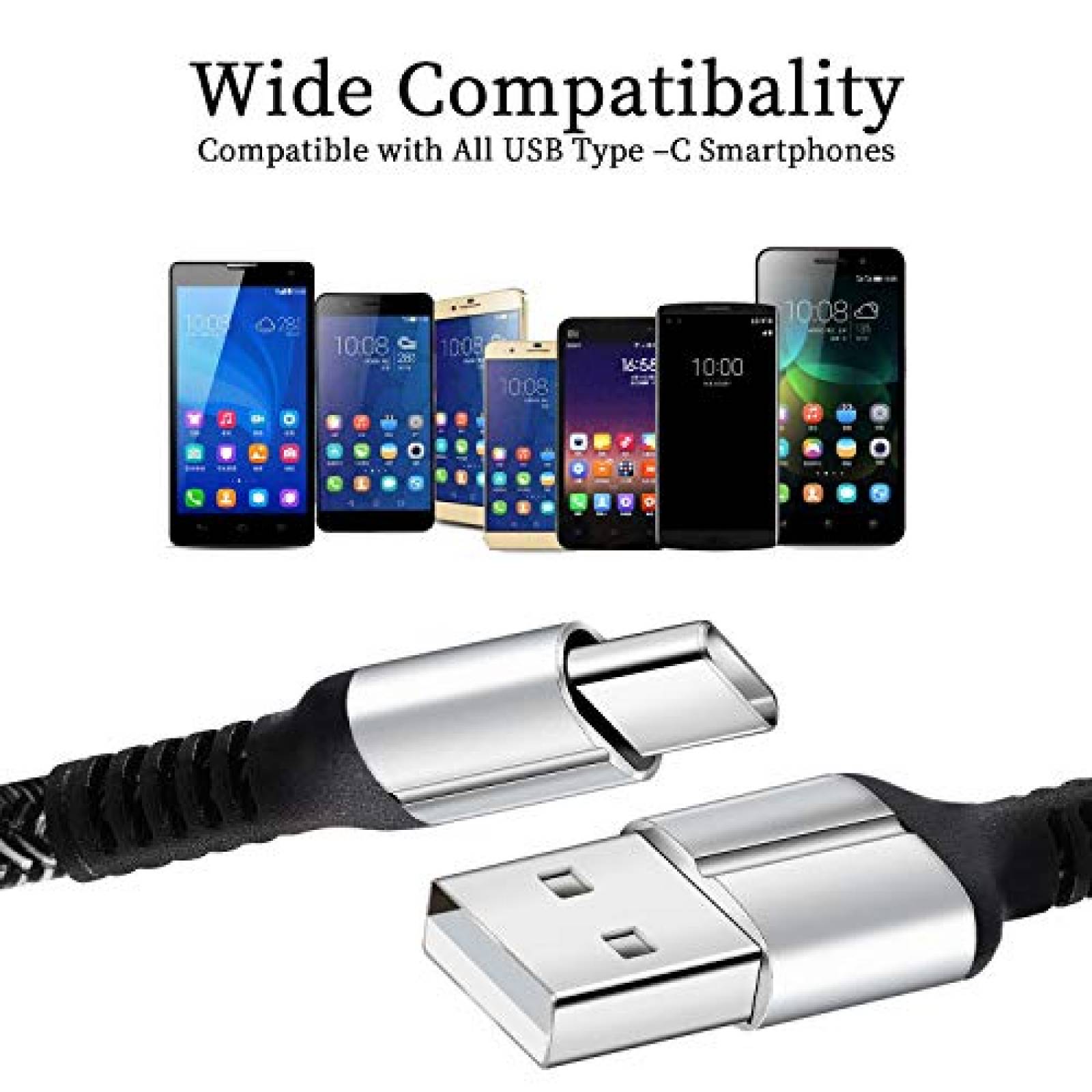 Cable USB QQLIKE USB a Tipo C de 6 Pies 5 Pzs -Multicolor