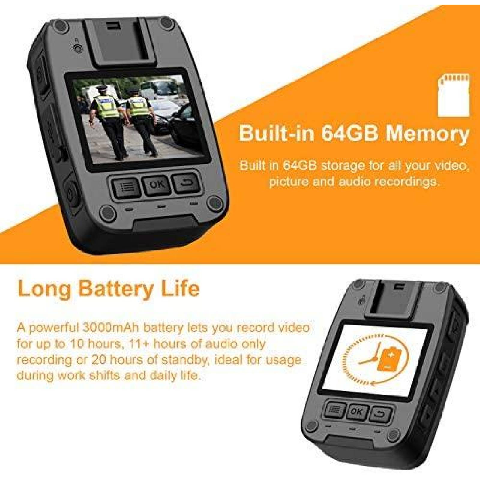 Body Cam REXING P1 2 1080p Full HD 64G Zoom 21X -Negro