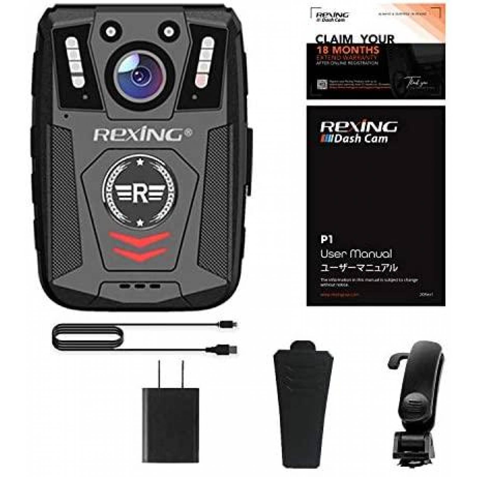 Body Cam REXING P1 2 1080p Full HD 64G Zoom 21X -Negro