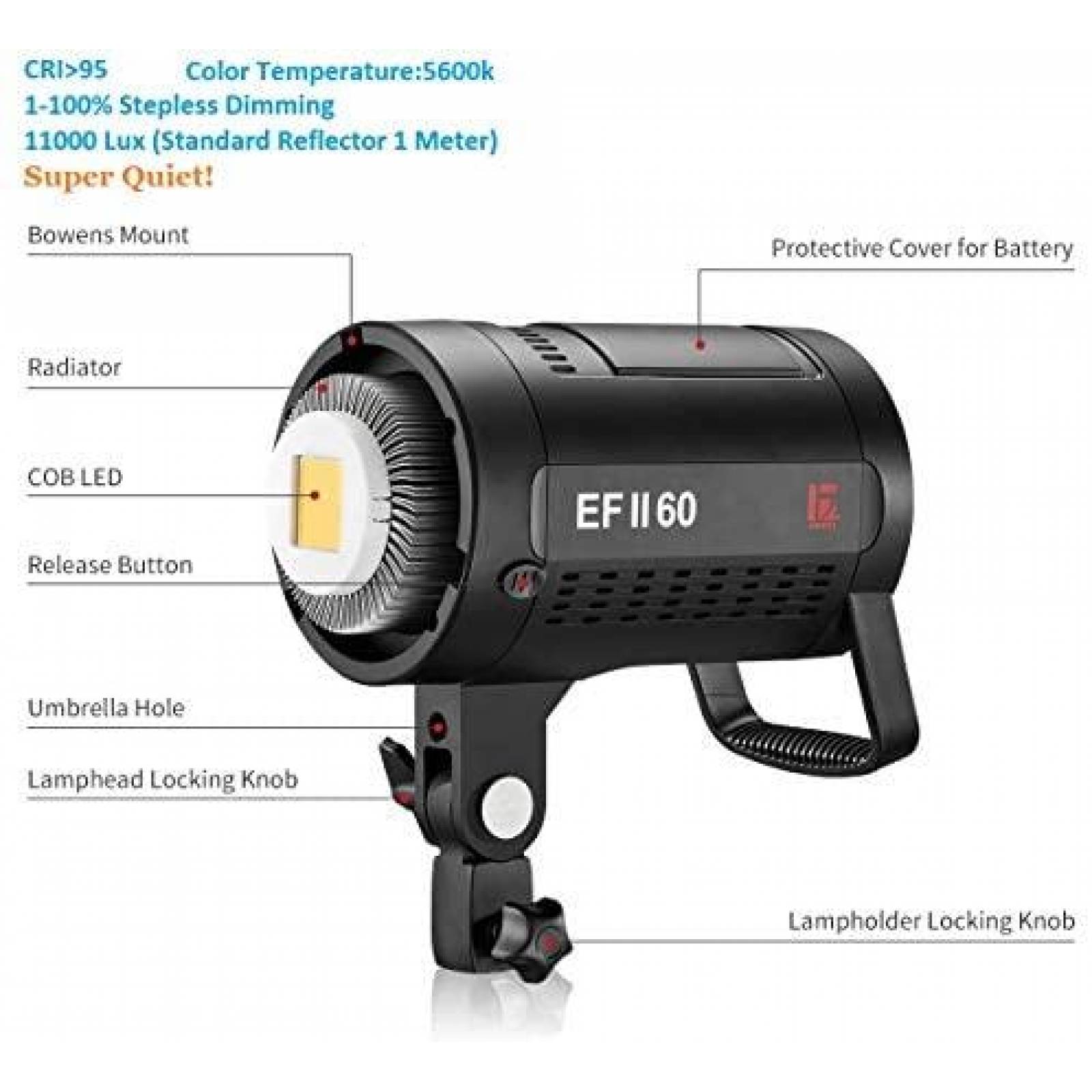 Luz De Video JINBEI EFII-60W 60Ws CRI96 F970 Continua -Gris