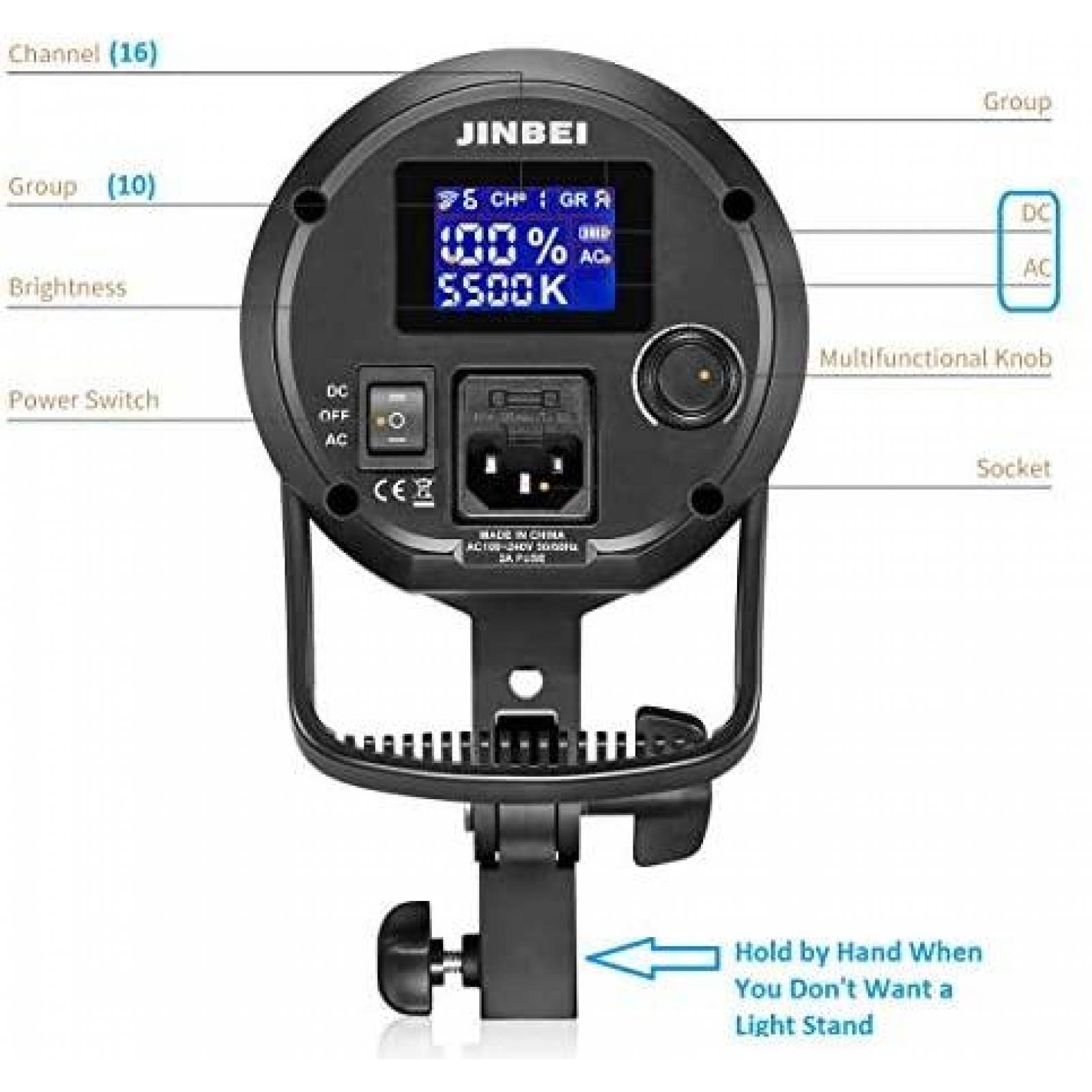 Luz De Video JINBEI EFII-60W 60Ws CRI96 F970 Continua -Gris