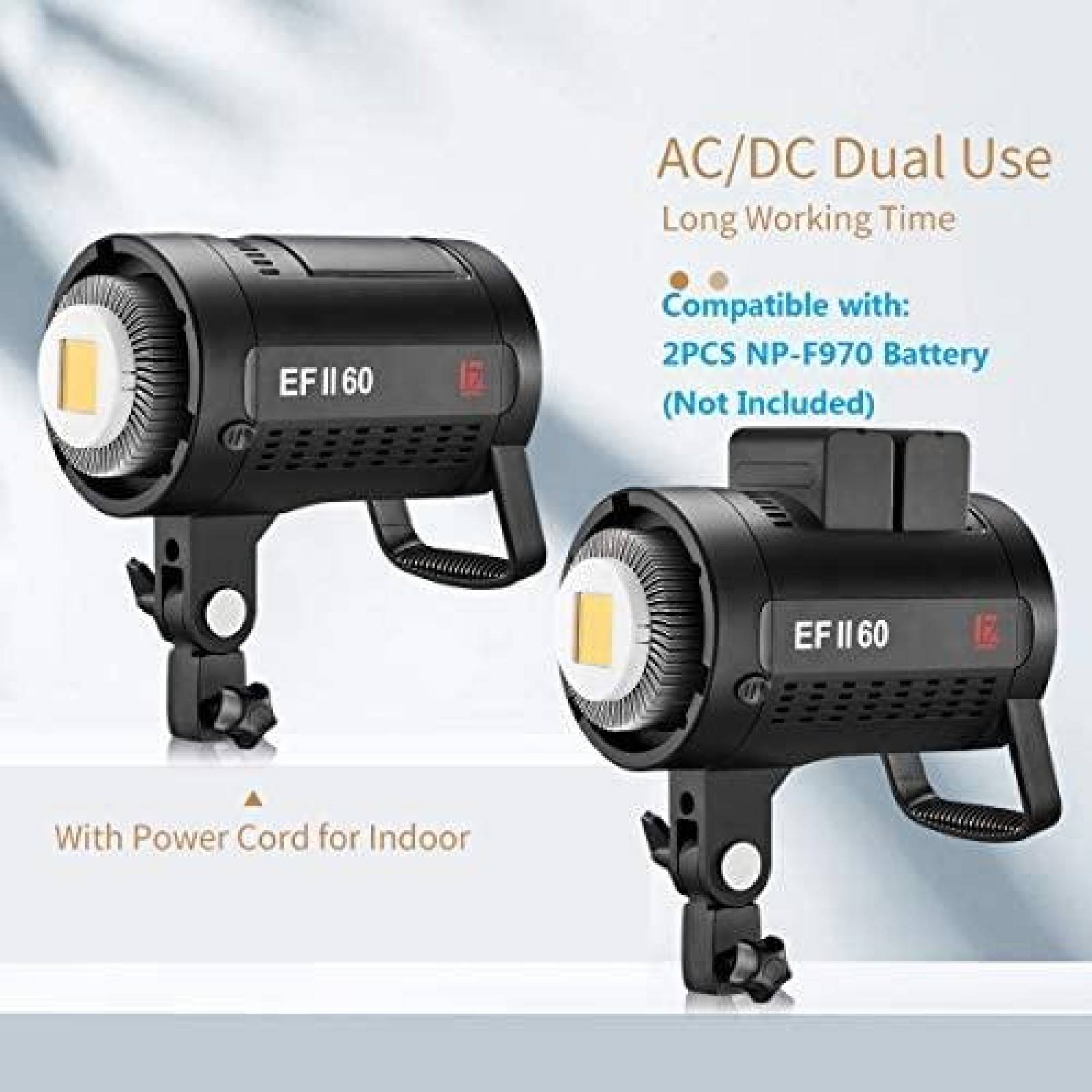 Luz De Video JINBEI EFII-60W 60Ws CRI96 F970 Continua -Gris