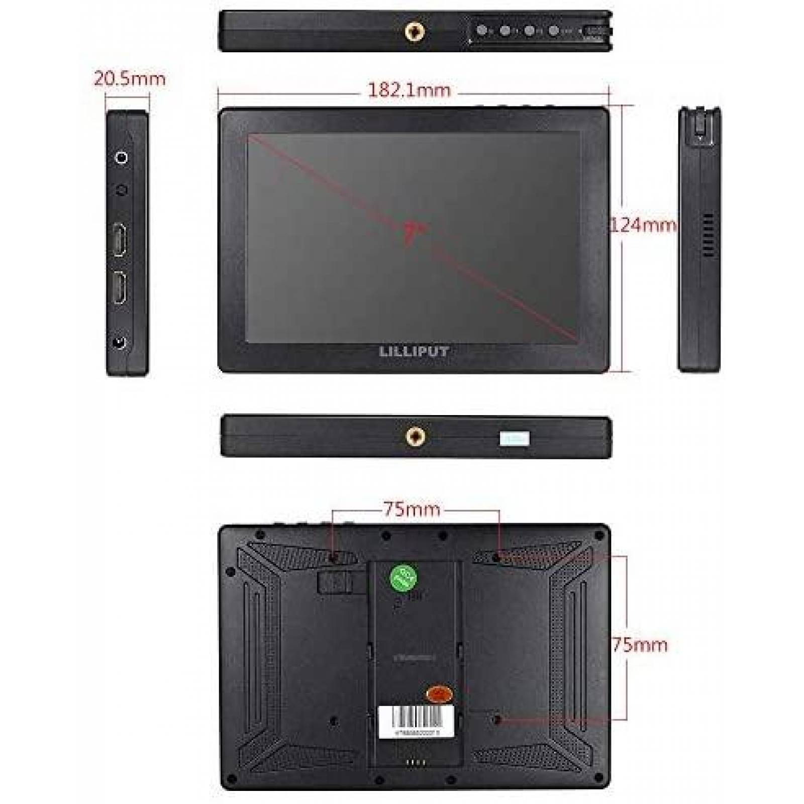 Monitor Lilliput A7S 7'' 4K HDMI 8 bits 16:10 IPS de Campo