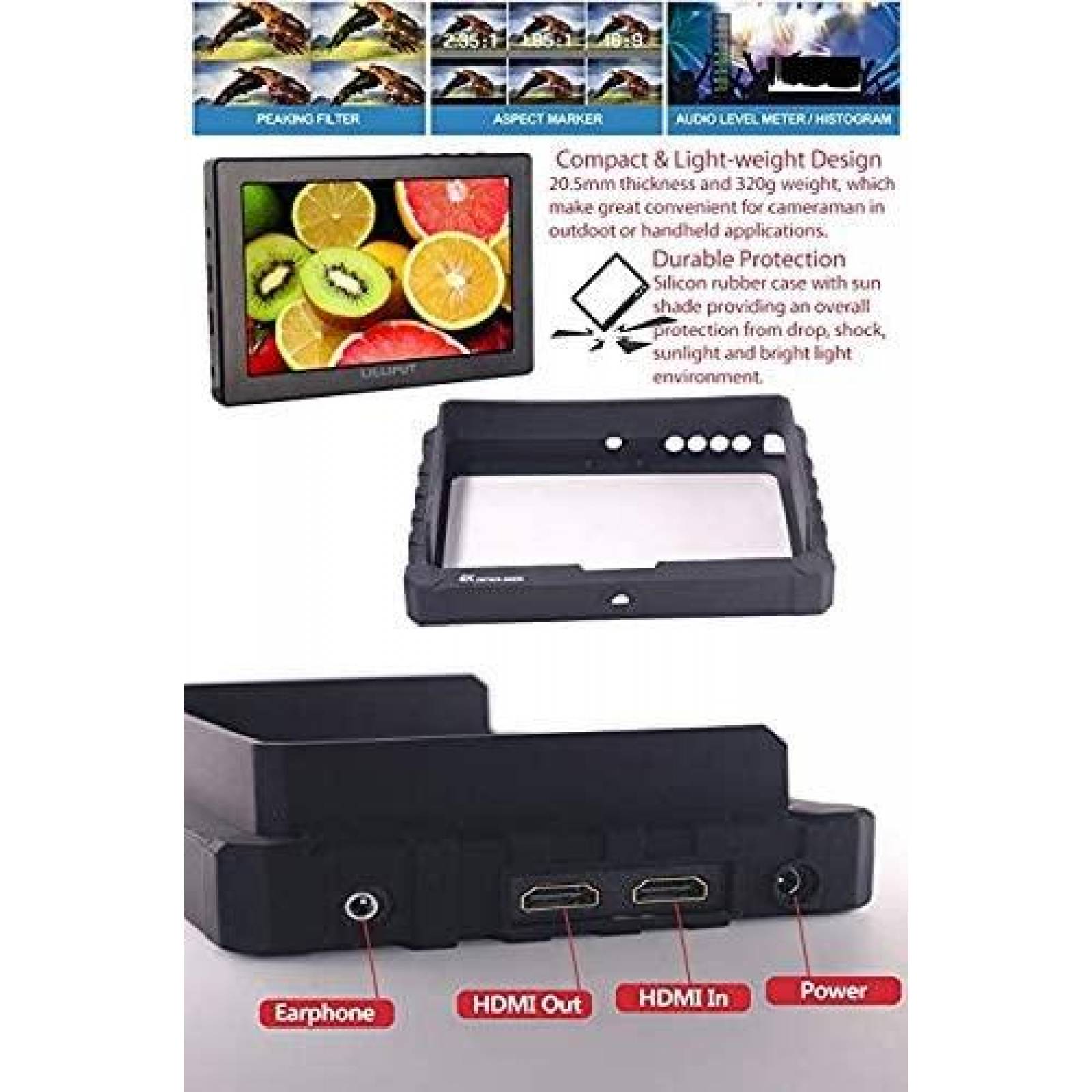 Monitor Lilliput A7S 7'' 4K HDMI 8 bits 16:10 IPS de Campo