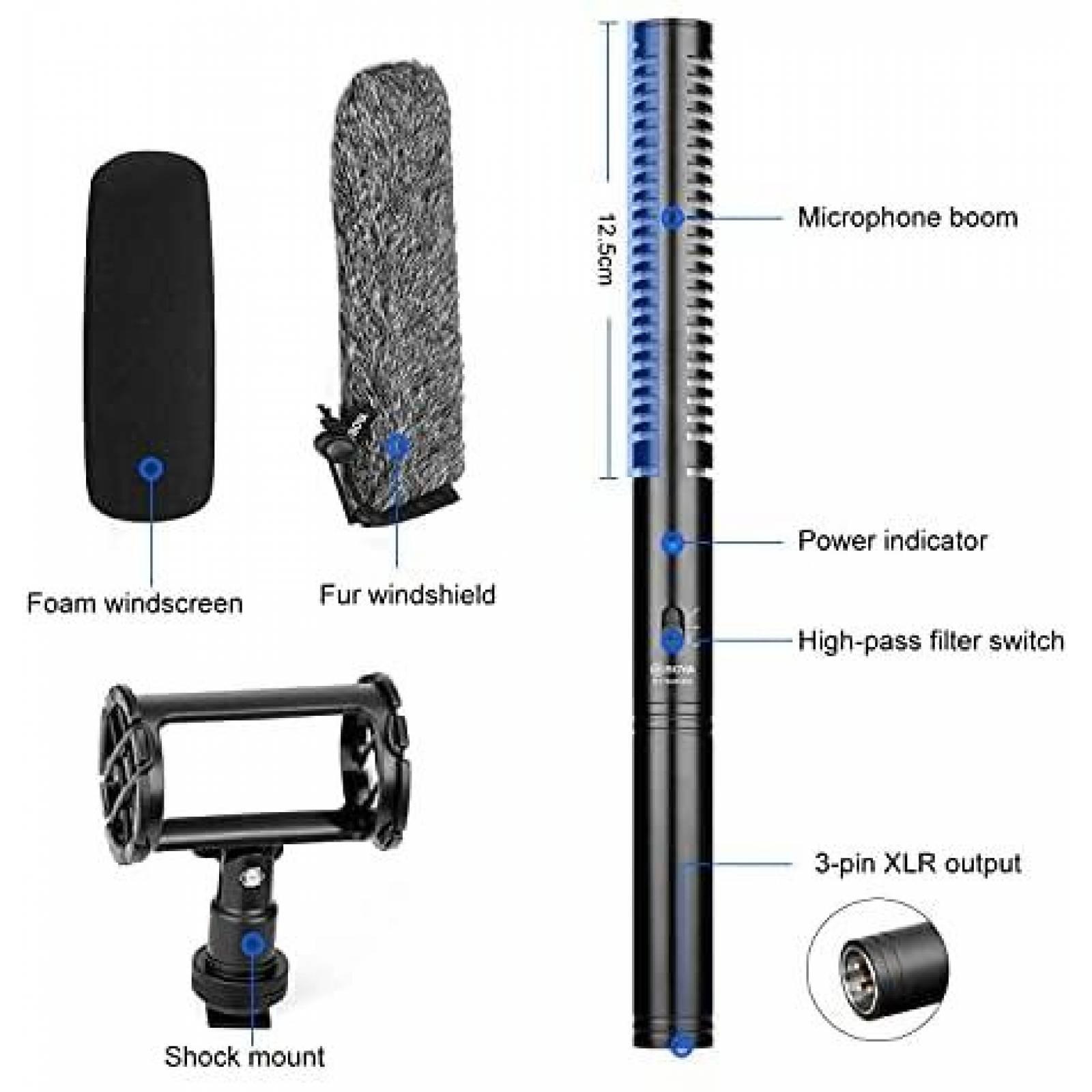 Microfono BOYA XLR para Canon Nikon con Accesorios -Negro