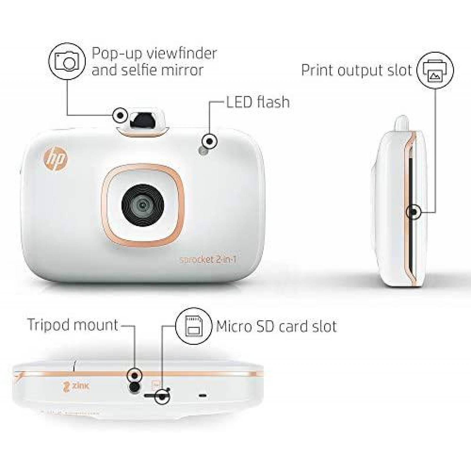 Camara HP Sprocket 5MS95A 2 en 1 8GB microSD -Blanco