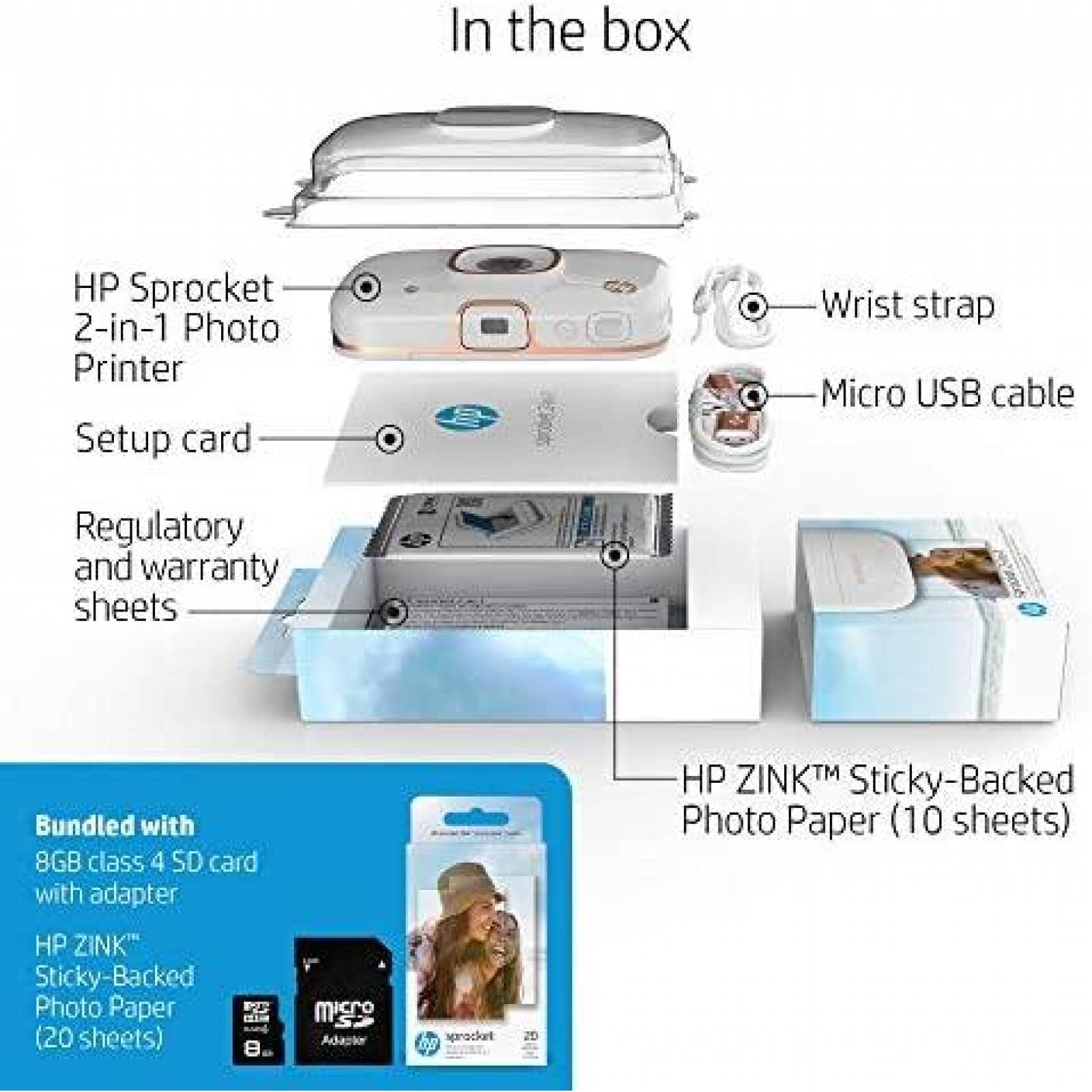 Camara HP Sprocket 5MS95A 2 en 1 8GB microSD -Blanco