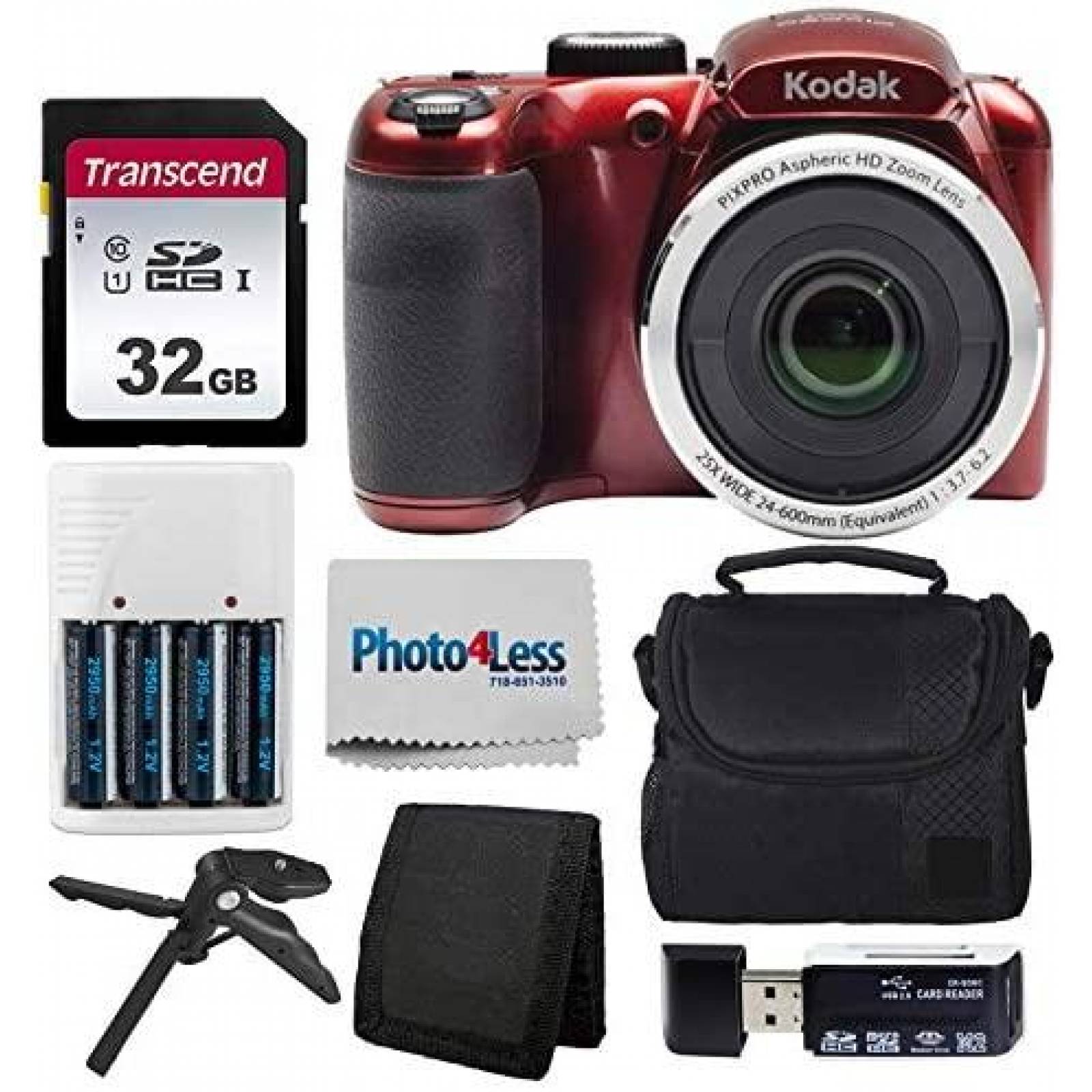 Camara Digital KODAK Pixpro AZ252 32GB c/ Accesorios -Rojo