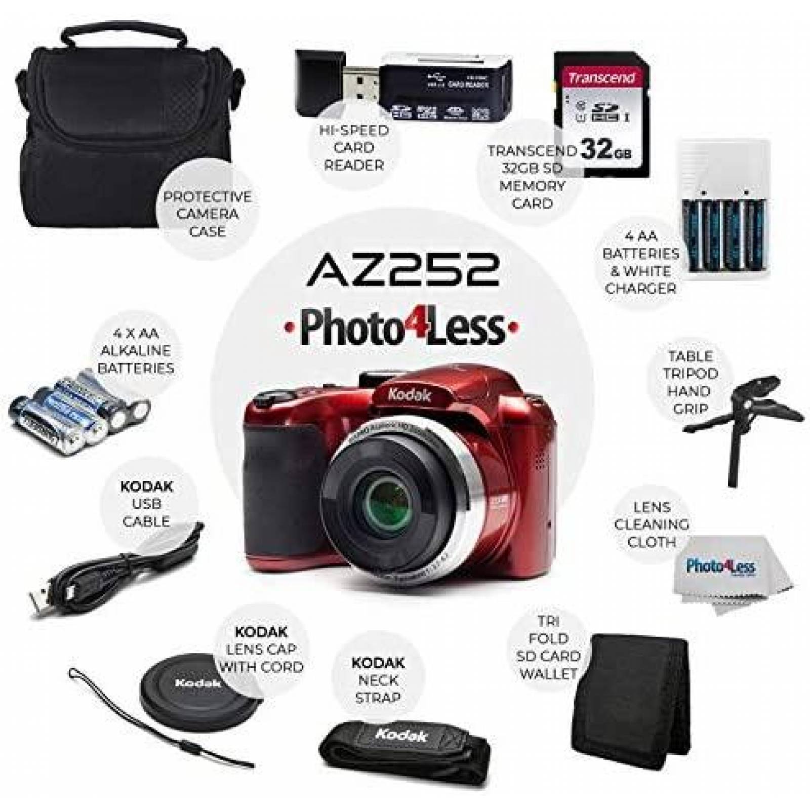 Camara Digital KODAK Pixpro AZ252 32GB c/ Accesorios -Rojo