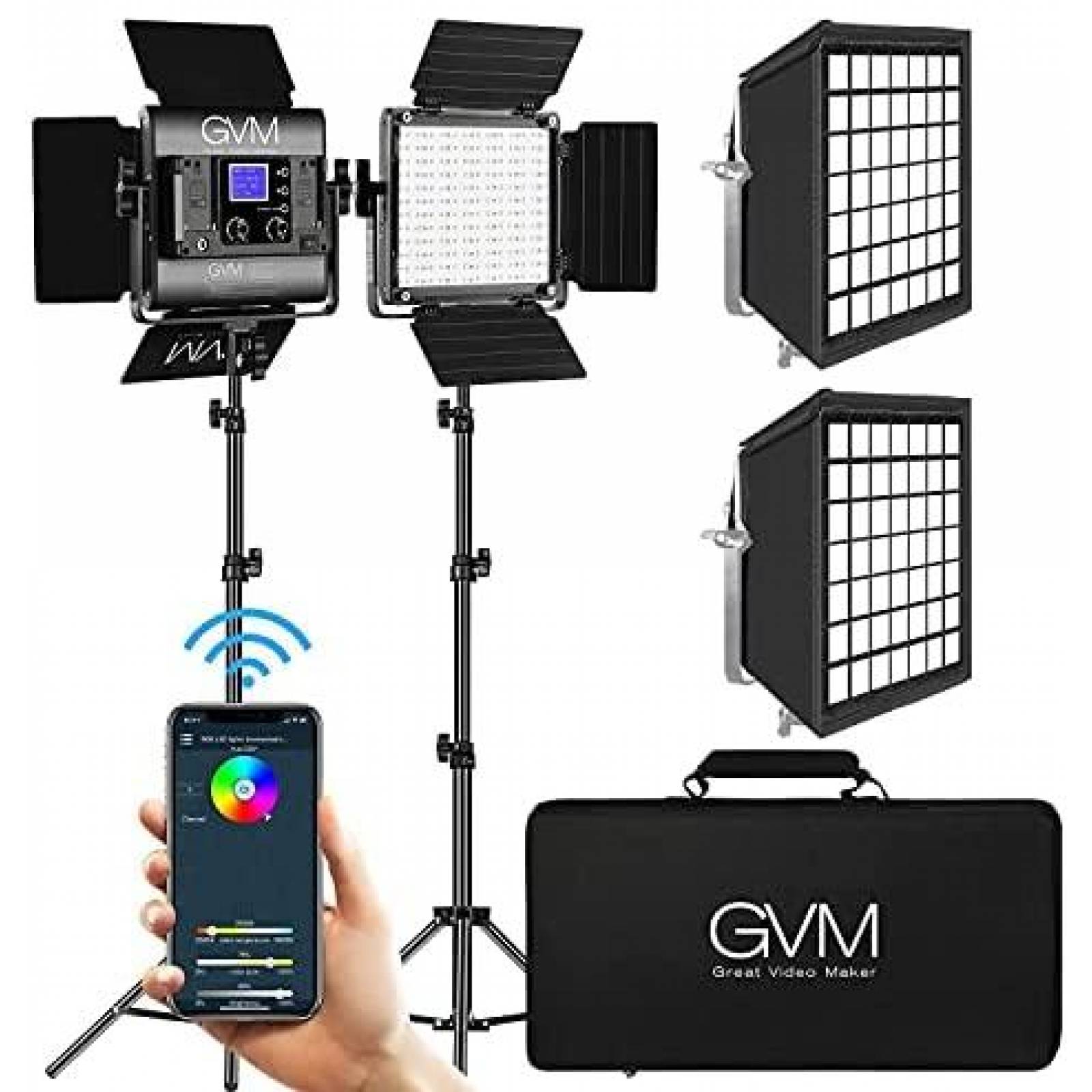 Iluminacion GVM RGB 168 Luces LED con 2 Softbox Plegables