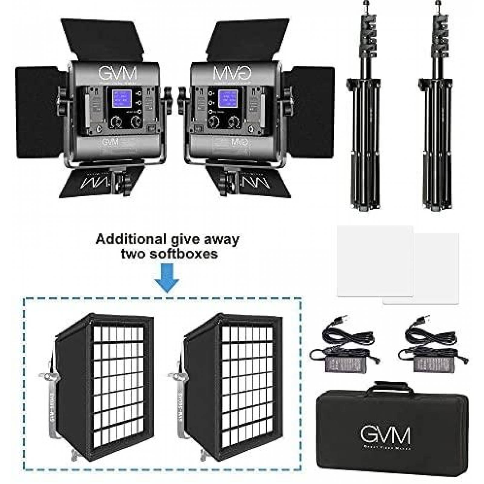 Iluminacion GVM RGB 168 Luces LED con 2 Softbox Plegables