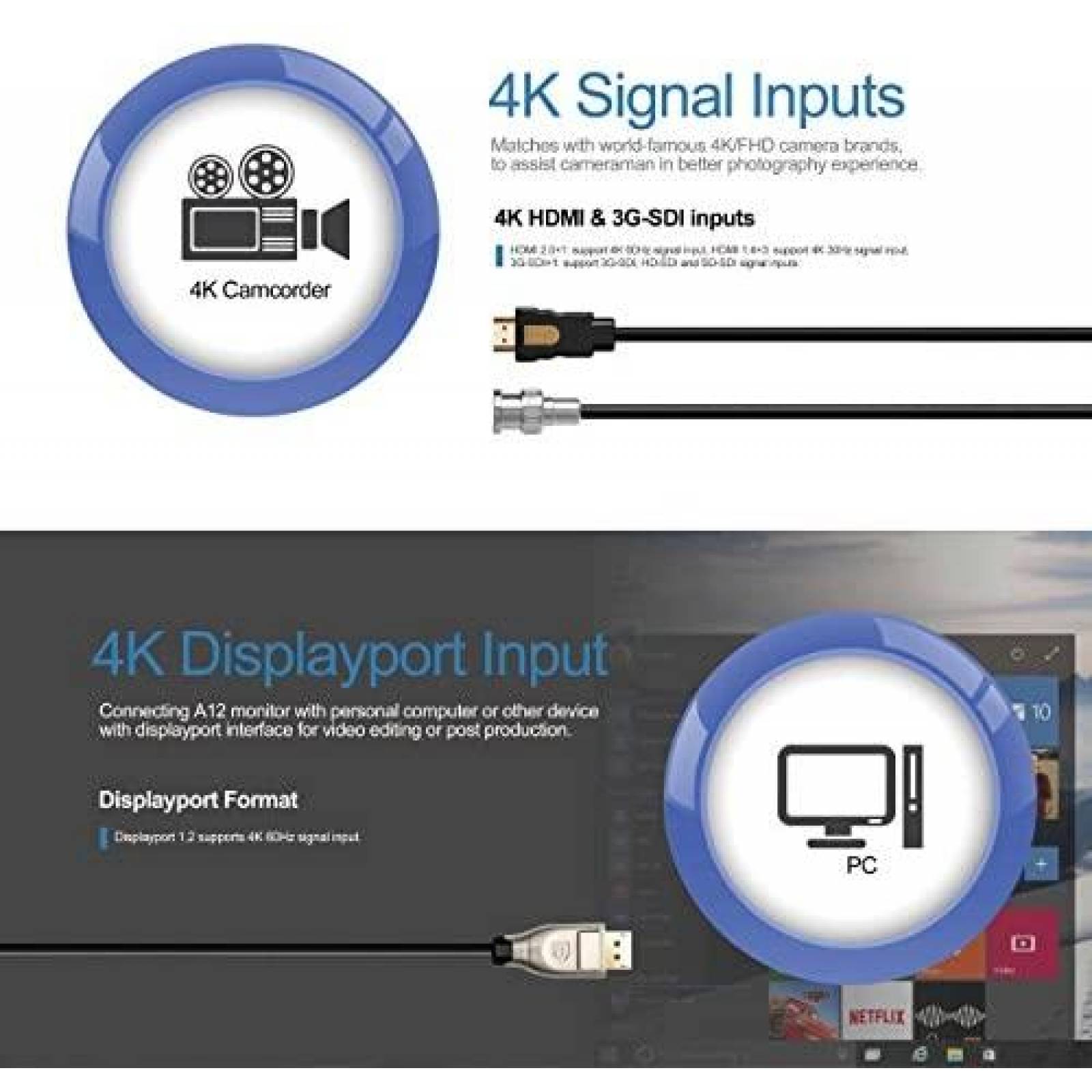 Monitor para Camara DSLR Lilliput A12 12.5 4K HDMI -Negro