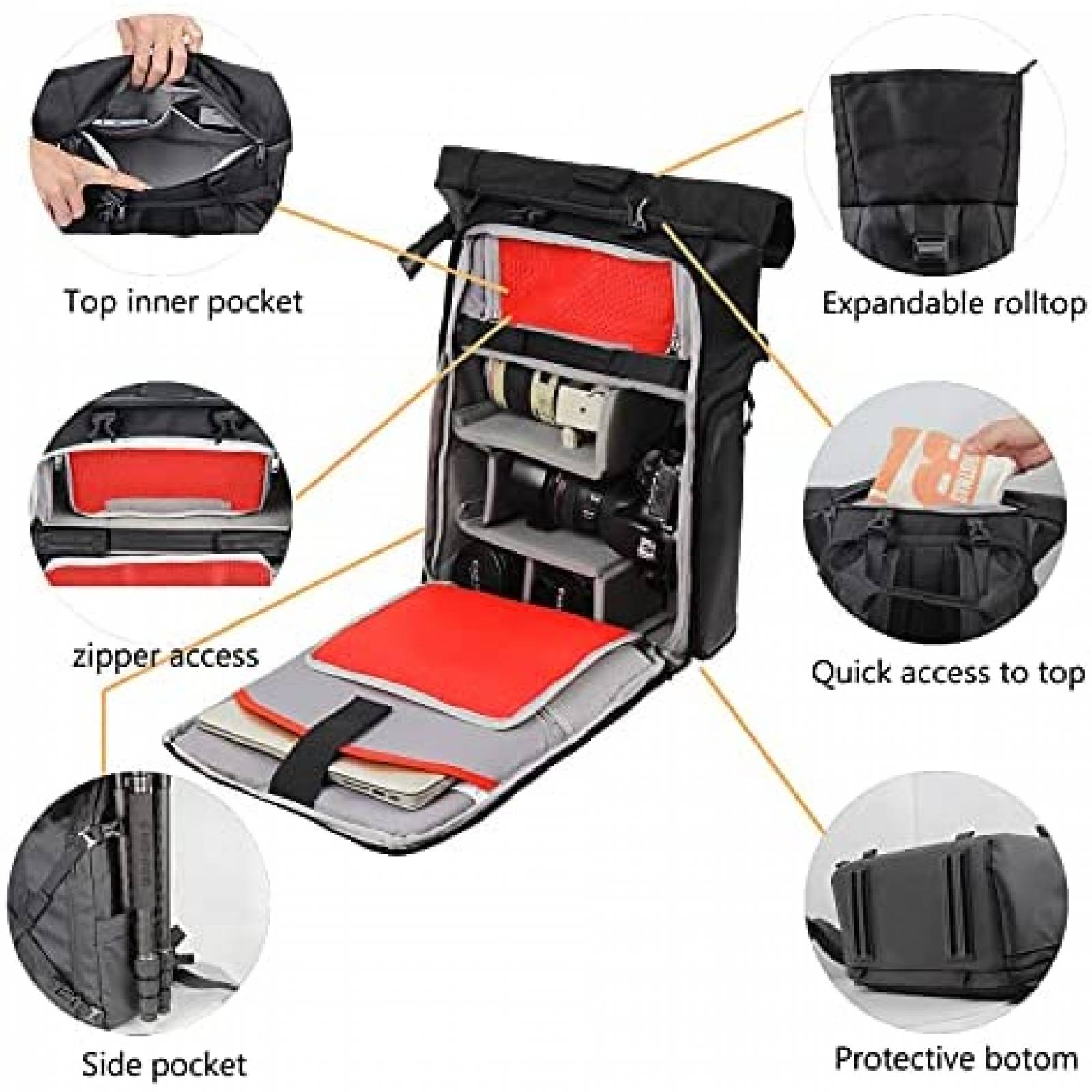 Mochila para Camara DSLR Besnfoto con Seccion p/Laptop -Gris