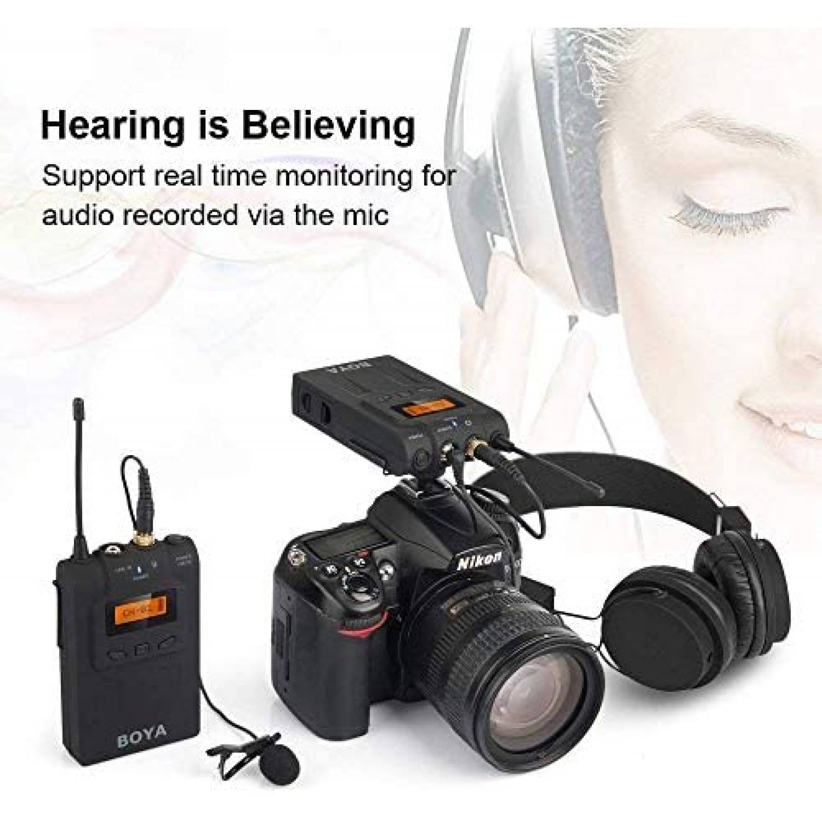 Microfono para Camara DSLR BOYA UHF 48CH + Accesorios -Negro