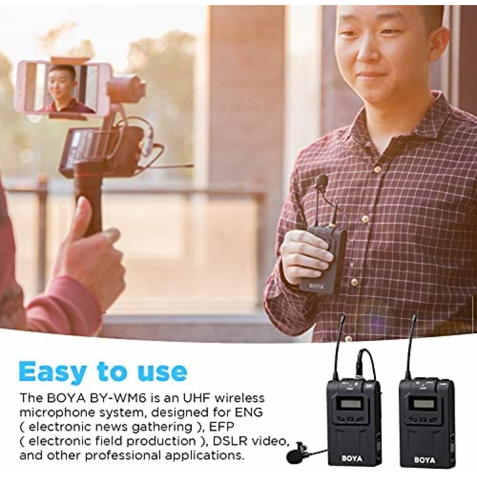 Microfono para Camara DSLR BOYA UHF 48CH + Accesorios -Negro