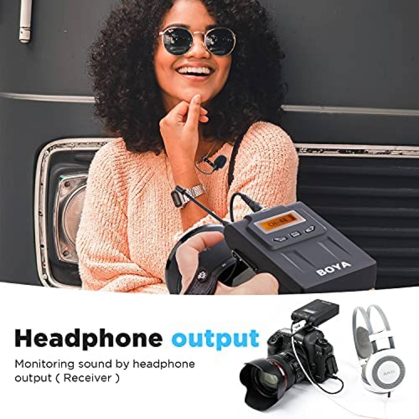 Microfono para Camara DSLR BOYA UHF 48CH + Accesorios -Negro