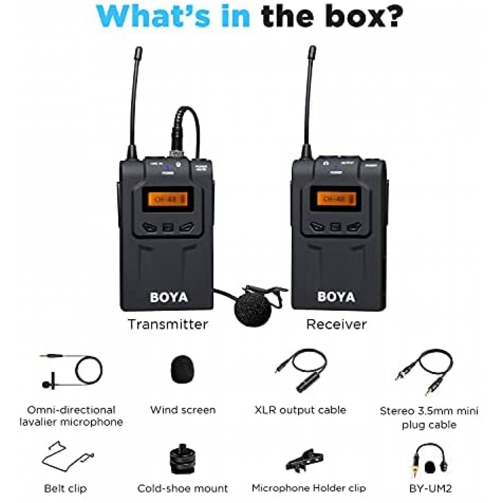 Microfono para Camara DSLR BOYA UHF 48CH + Accesorios -Negro