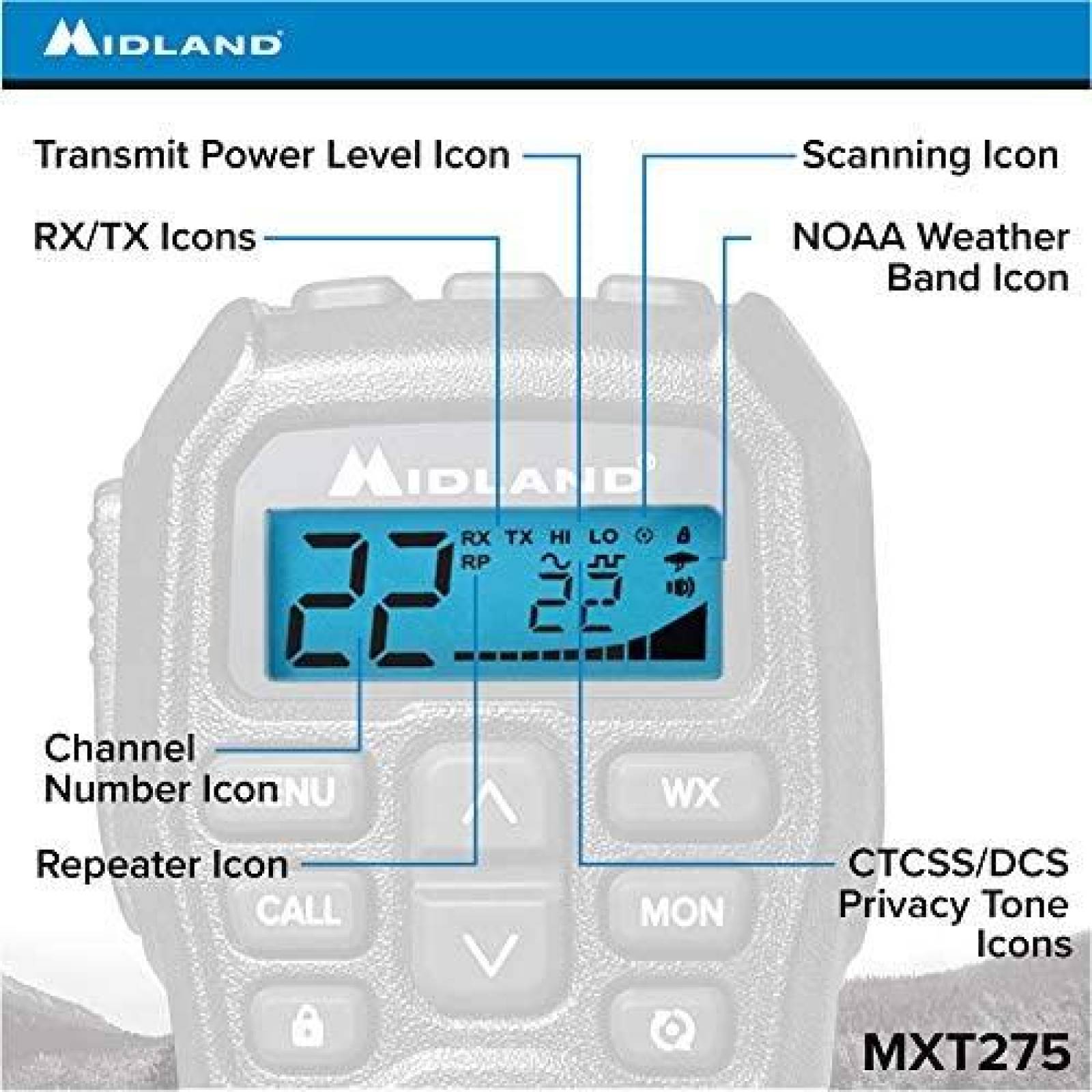 Radio bidireccional Midland GMRS con microfono de control