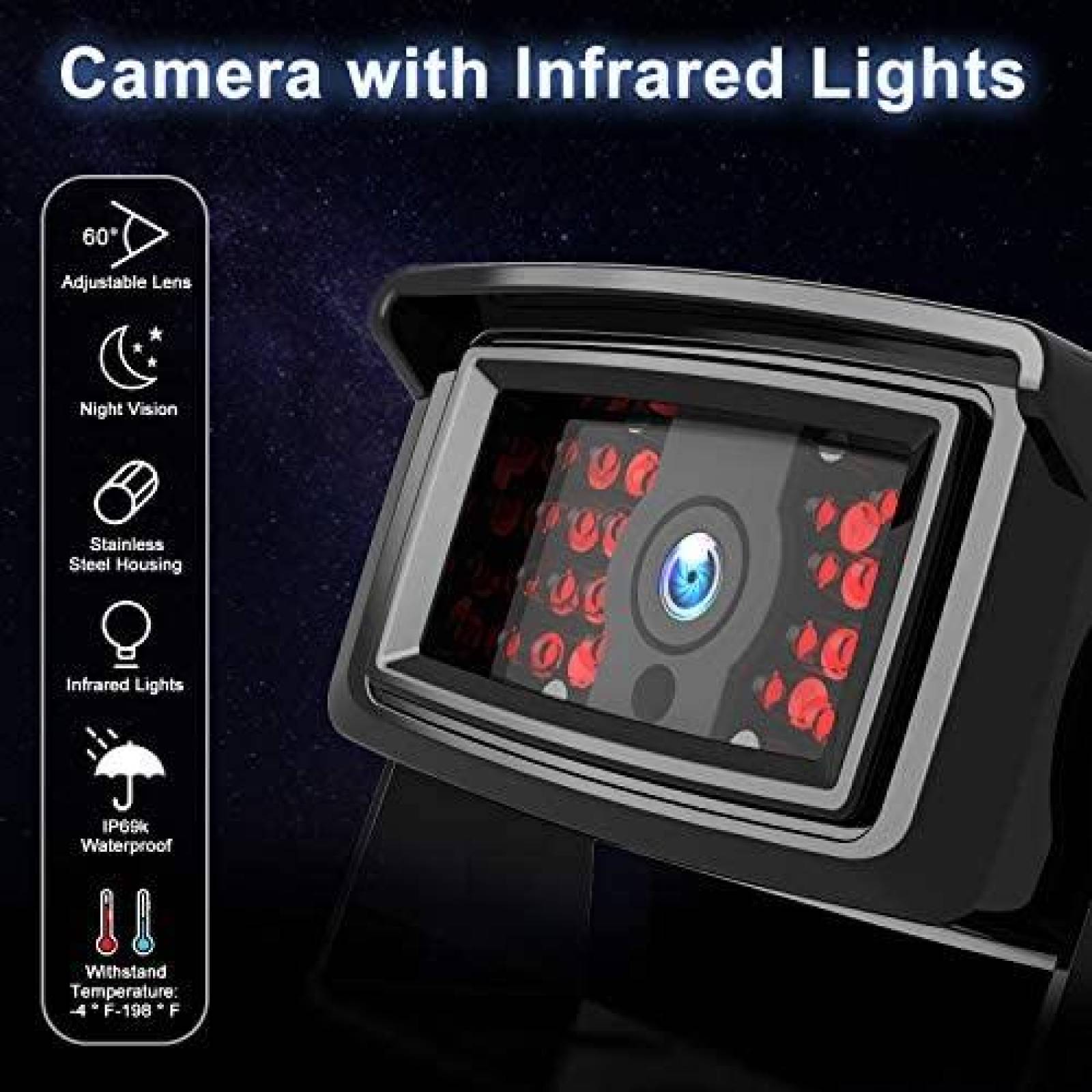 Camara para Vehiculo Fookoo IP69 7'' HD 1080P Digital -Negro