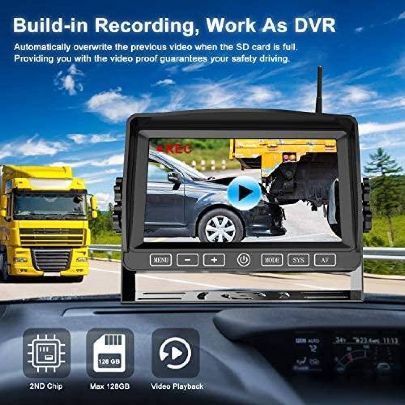 Camara para Vehiculo Fookoo IP69 7'' HD 1080P Digital -Negro