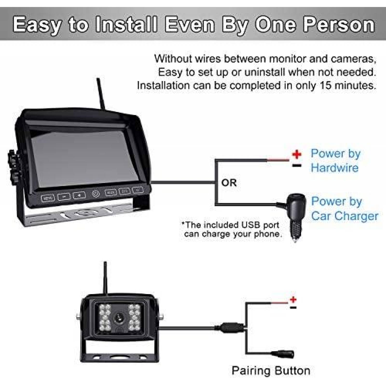 Camara para Vehiculo Fookoo IP69 7'' HD 1080P Digital -Negro