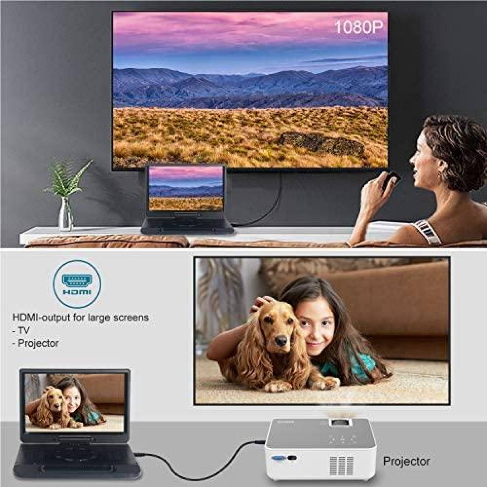 Reproductor de DVD FANGOR Portatil de 13,3'' Blu-ray HD