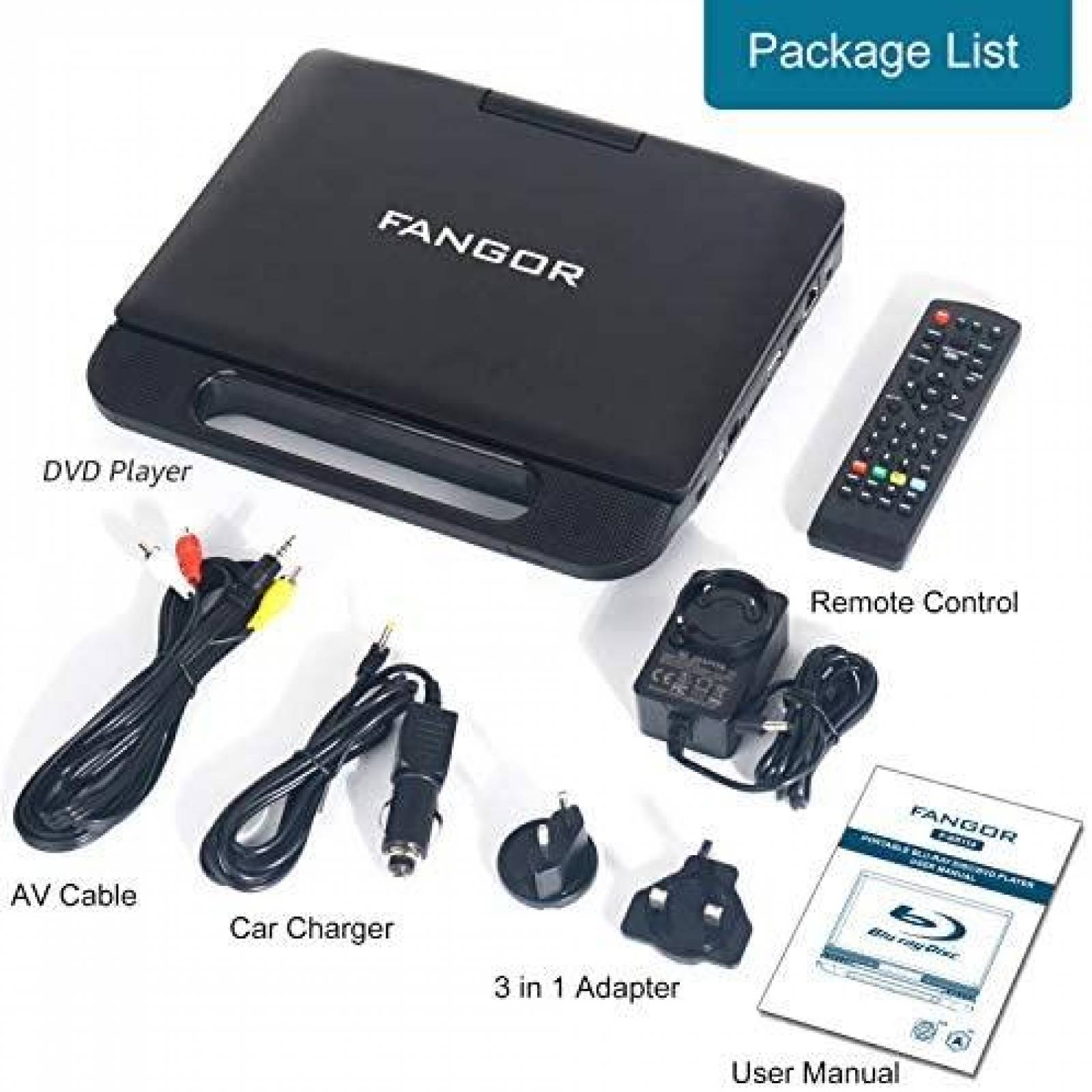 Reproductor de DVD FANGOR Portatil de 13,3'' Blu-ray HD