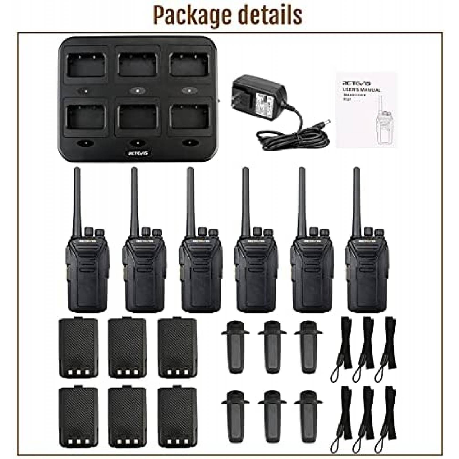 6 Walkie Talkies Retevis RT27 22 Canales 40dB -Negro