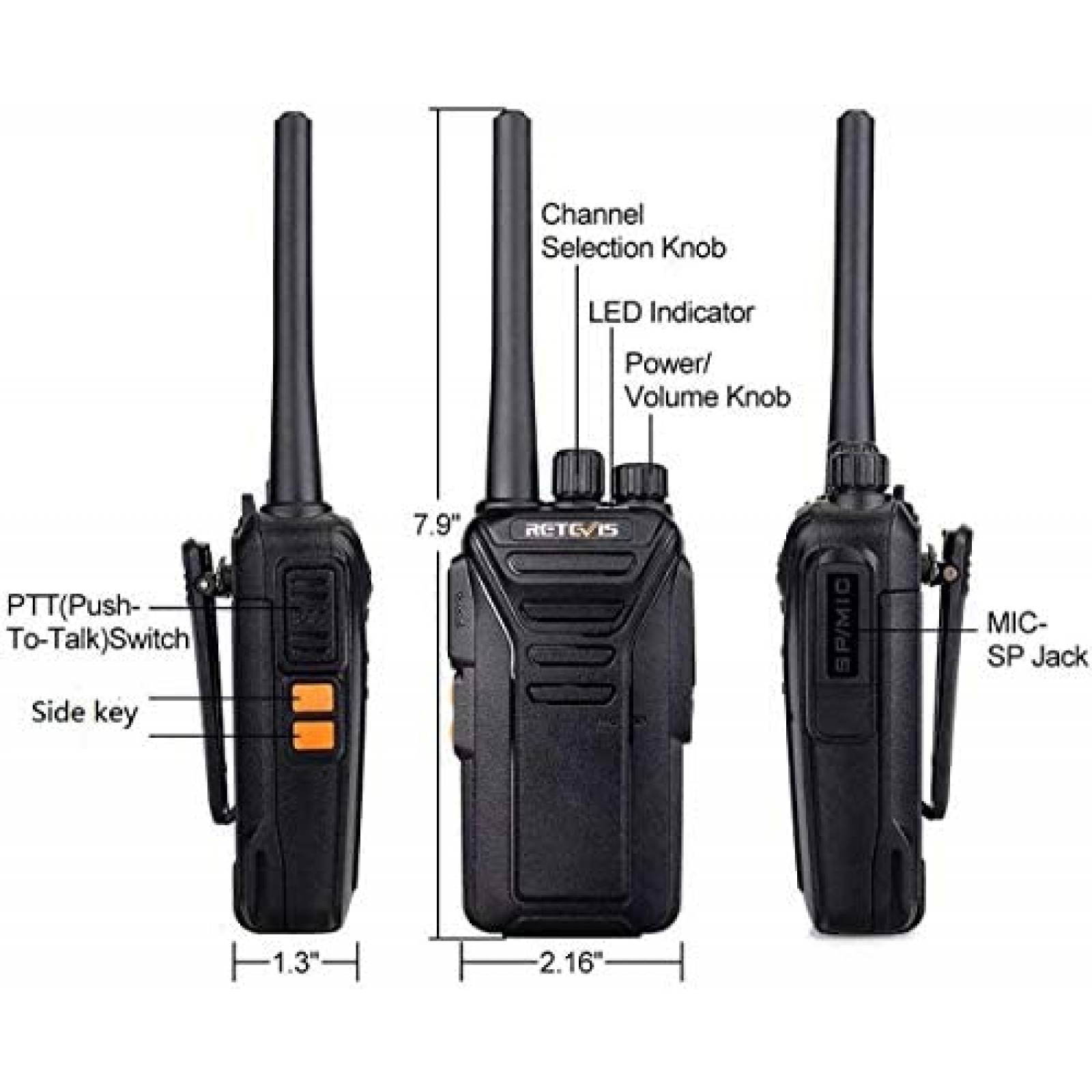 6 Walkie Talkies Retevis RT27 22 Canales 40dB -Negro