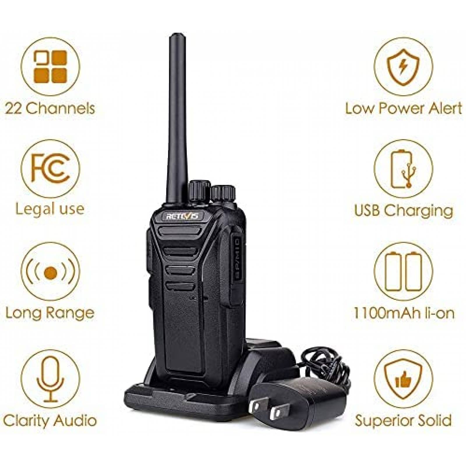 6 Walkie Talkies Retevis RT27 22 Canales 40dB -Negro