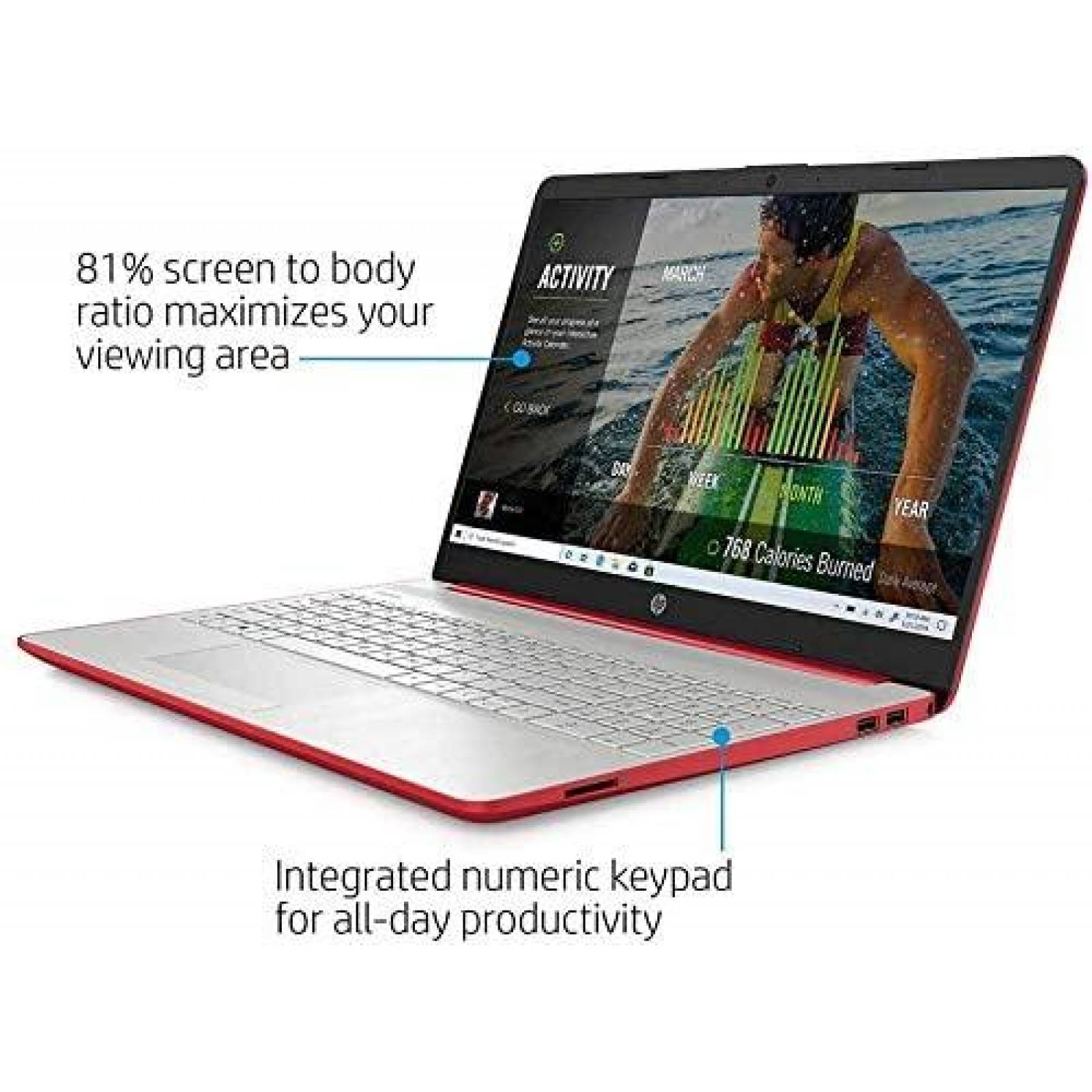 Laptop HP 15.6" Pentium 8GB 128GB Windows 10 -Rojo