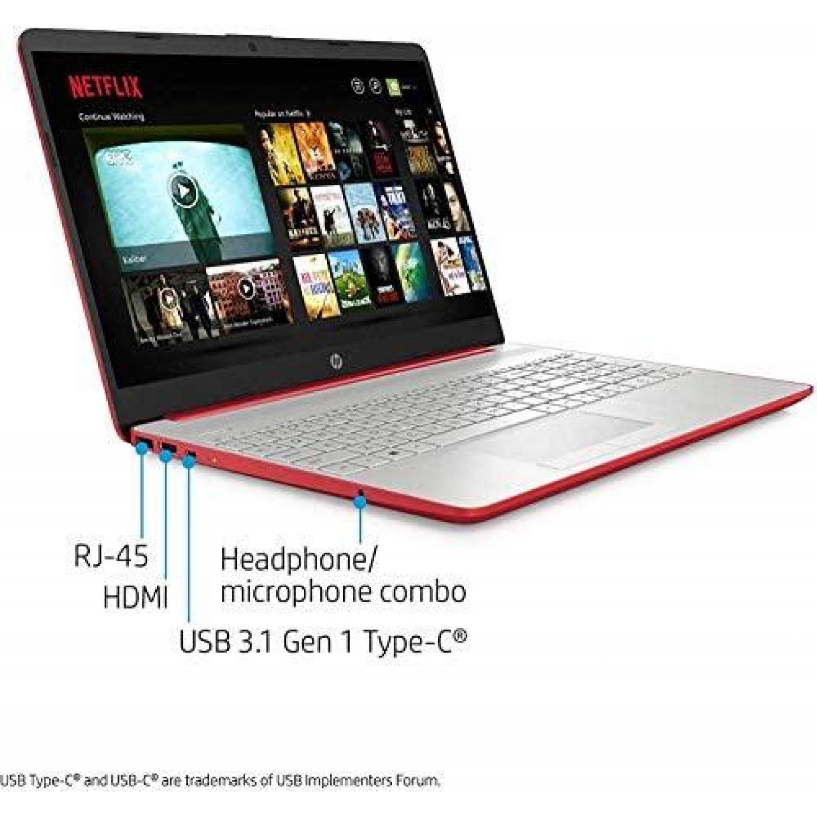 Laptop HP 15.6" Pentium N5000 4GB 500GB Windows 10 -Rojo