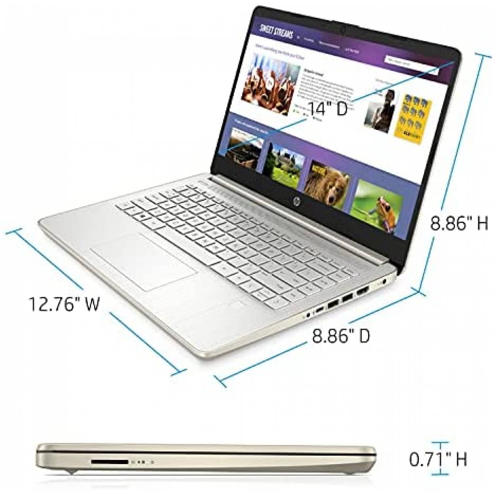 Laptop HP 14" Intel Dual-Core 16GB 64GB Windows 10 - Dorado