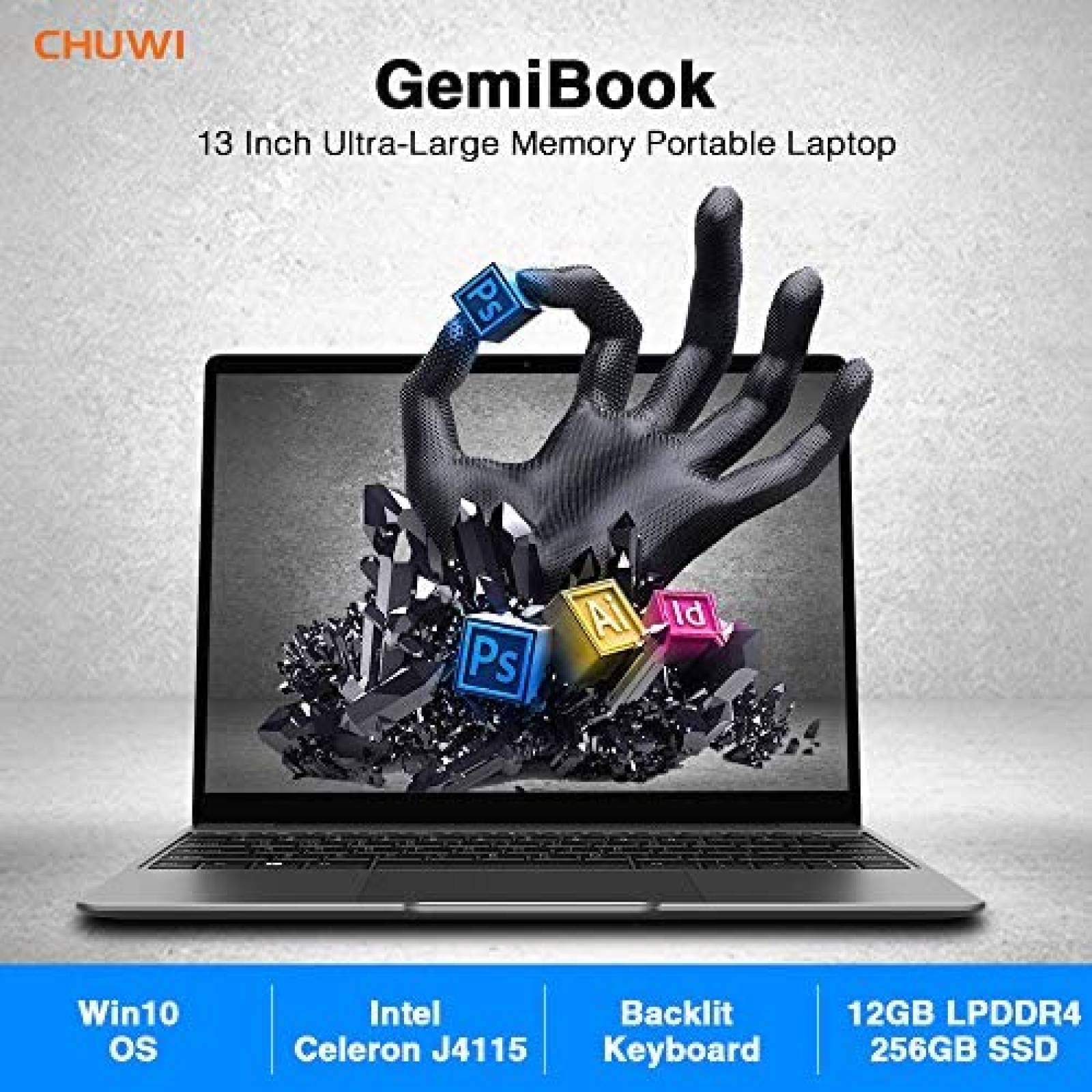 Laptop CHUWI GemiBook 13'' 12GB Celeron J4115 Win10 -Negro