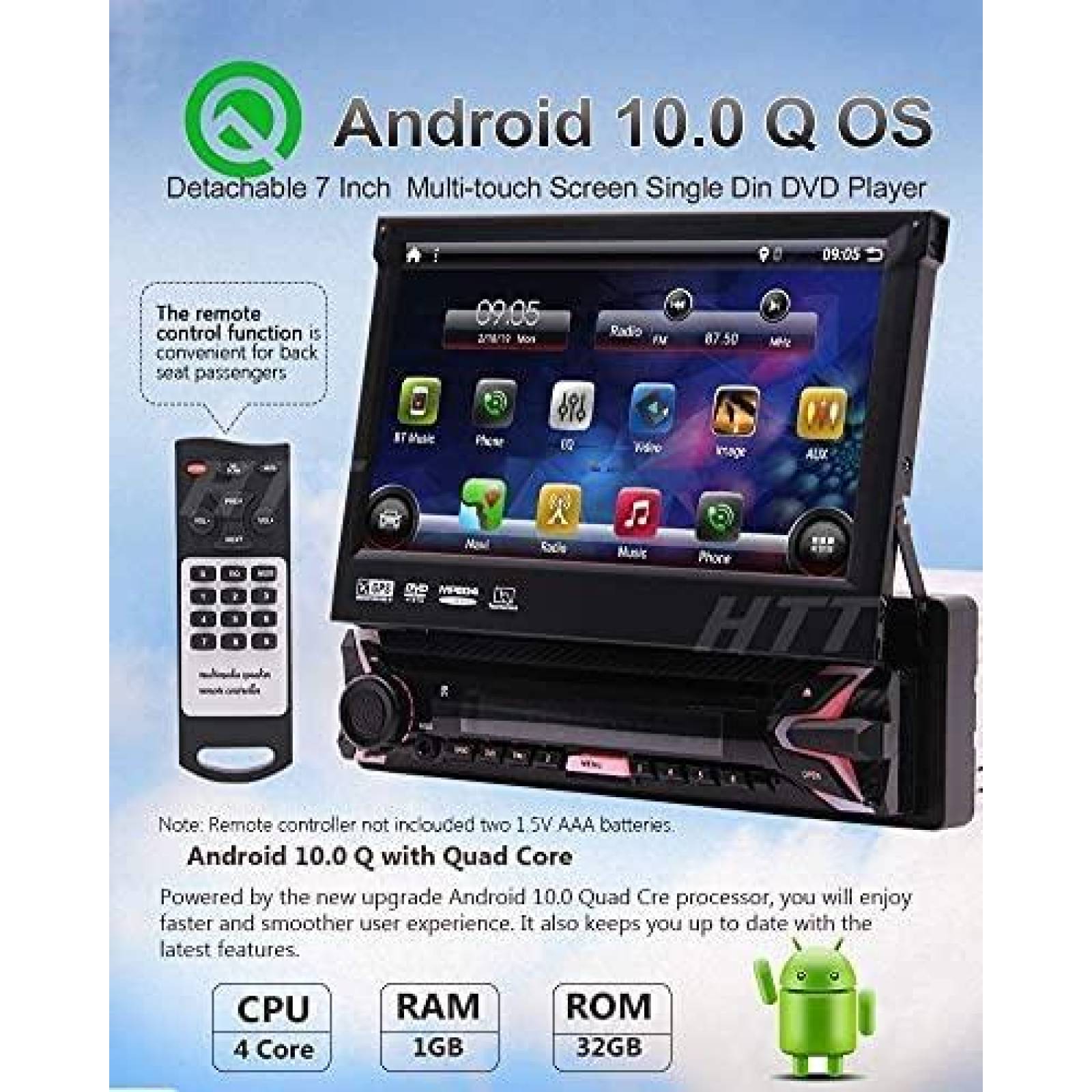 Estereo de Automovil EinCar Pantalla Tactil de 7" -Negro