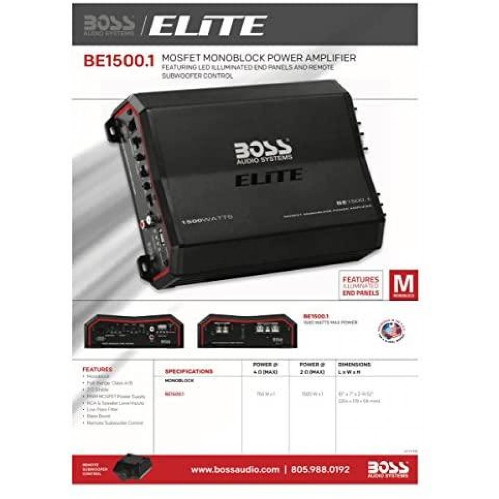 Amplificador monobloque para coche BOSS Audio Systems 1500W