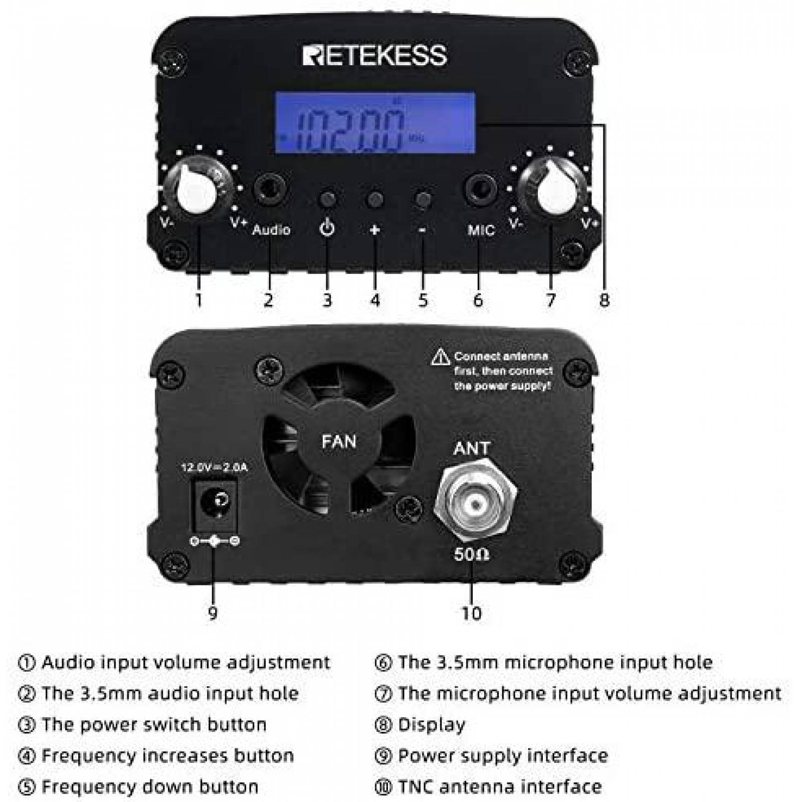 Transmisor Retekess TR509 FM Alcance maximo 1 km -Negro