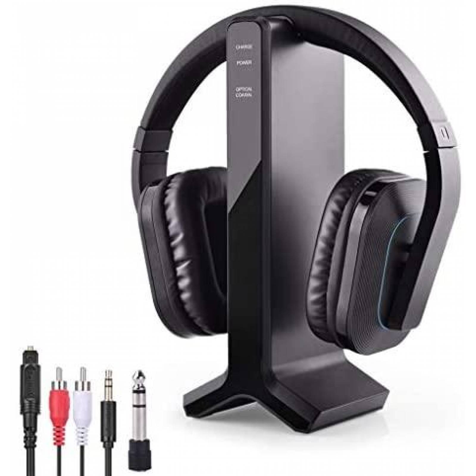 Auriculares inalámbricos para TV con base de carga de transmisor RF de  2.4G, rango de 100 pies, Plug and Play, auriculares de TV de alto volumen