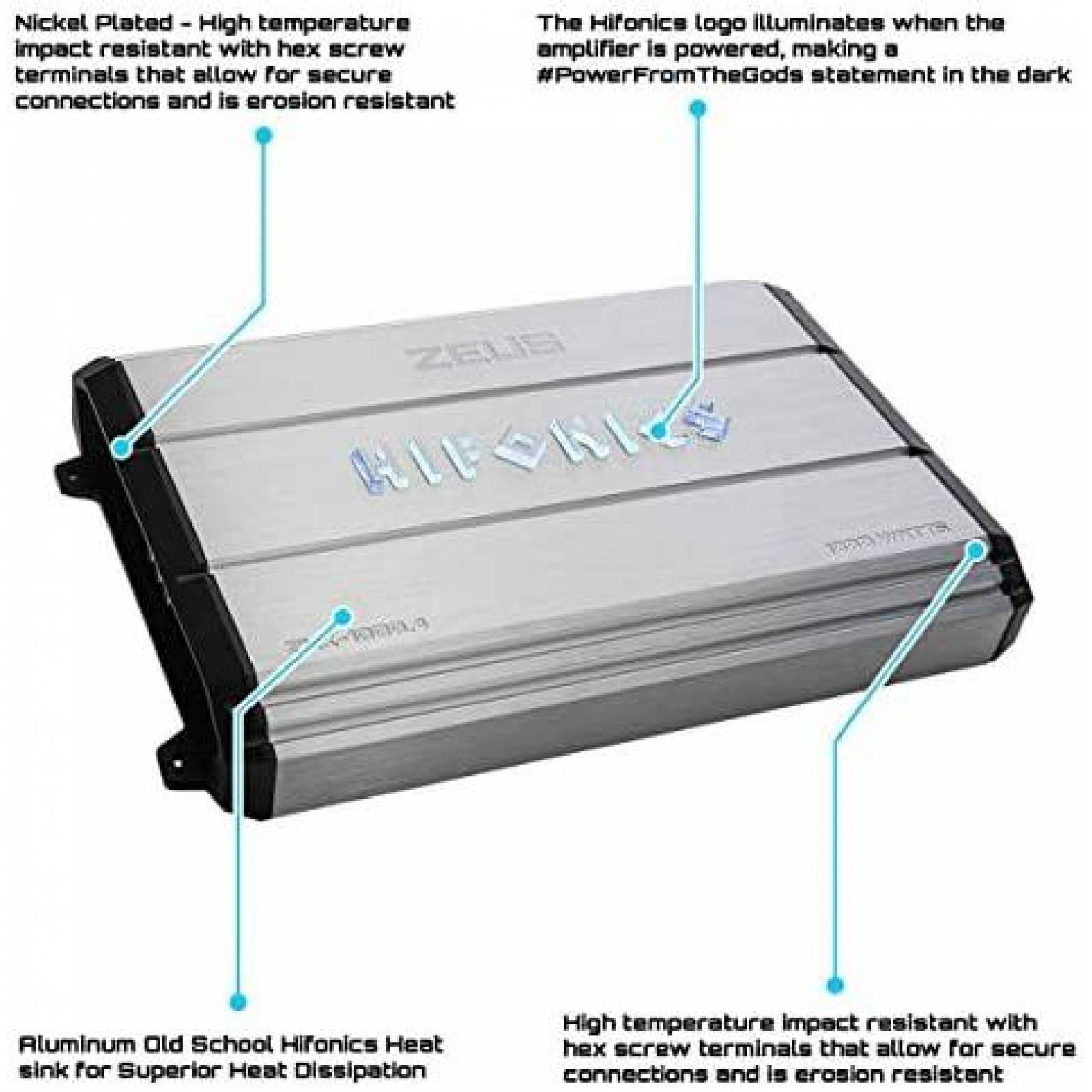 Amplificador Hifonics zxx-1000 4 canales clase AB -Plateado