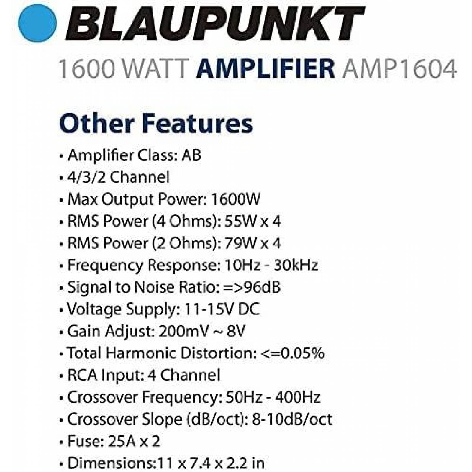 Amplificador Blaupunkt AMP1604 1600 Watts 4 Canales -Negro