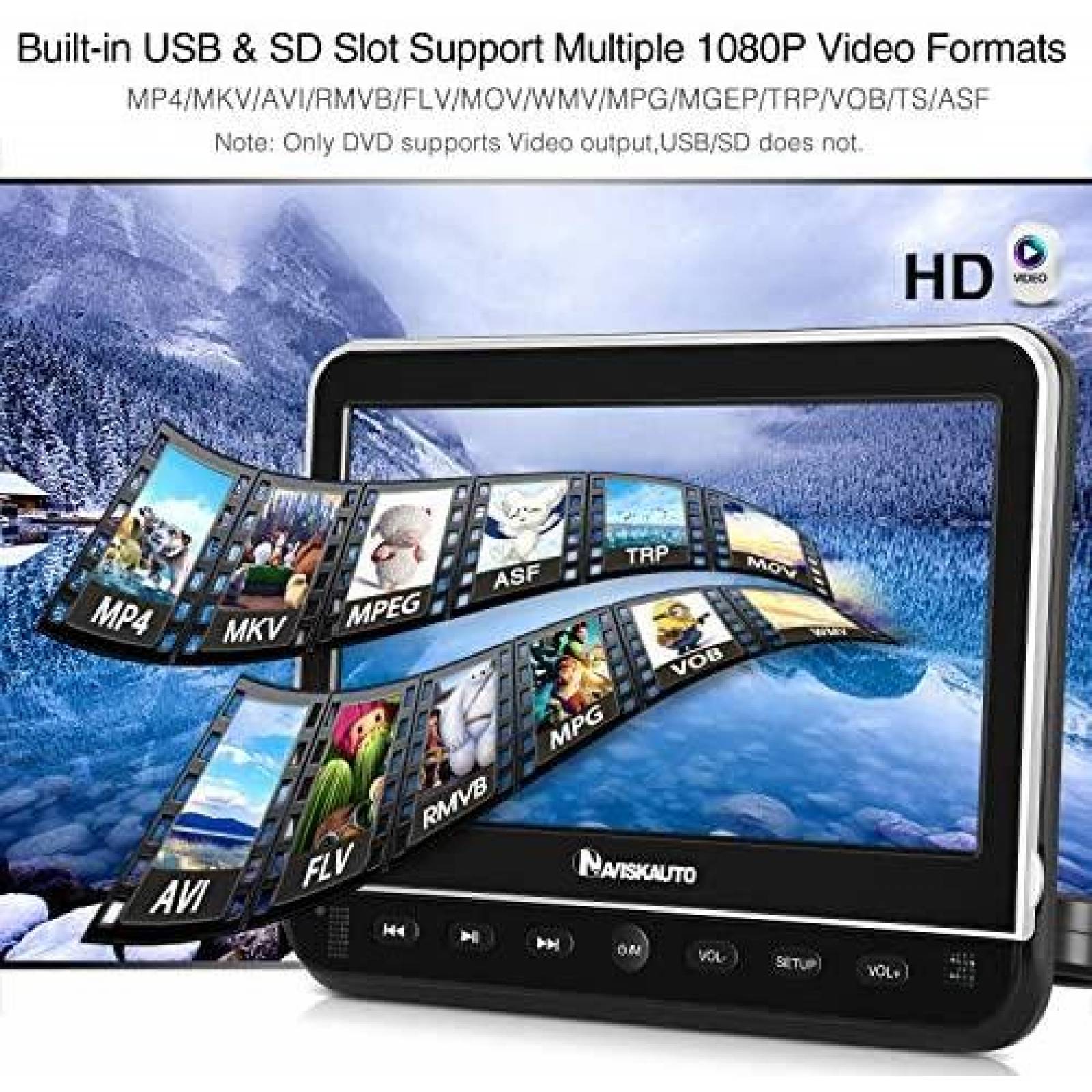 Reproductor DVD NAVISKAUTO Dual para Automovil -Negro