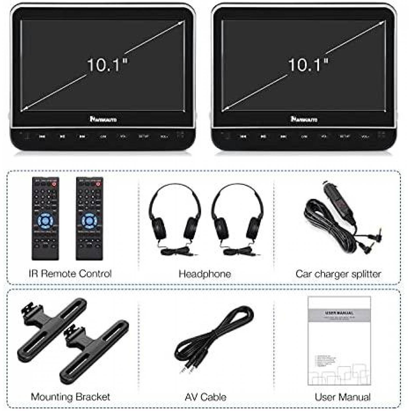 Reproductor DVD NAVISKAUTO Dual para Automovil -Negro