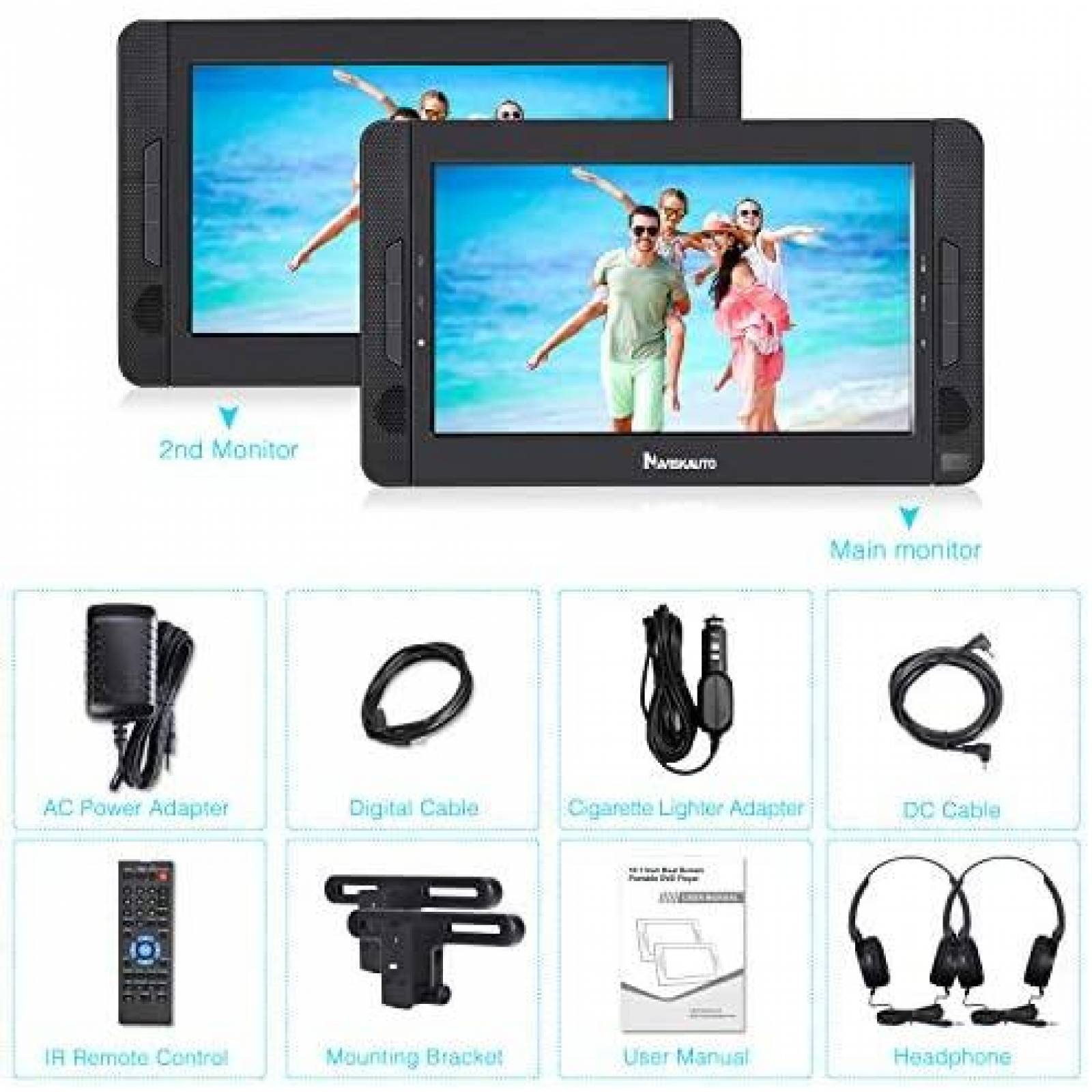 Reproductor DVD NAVISKAUTO Portatil para Automovil -Negro