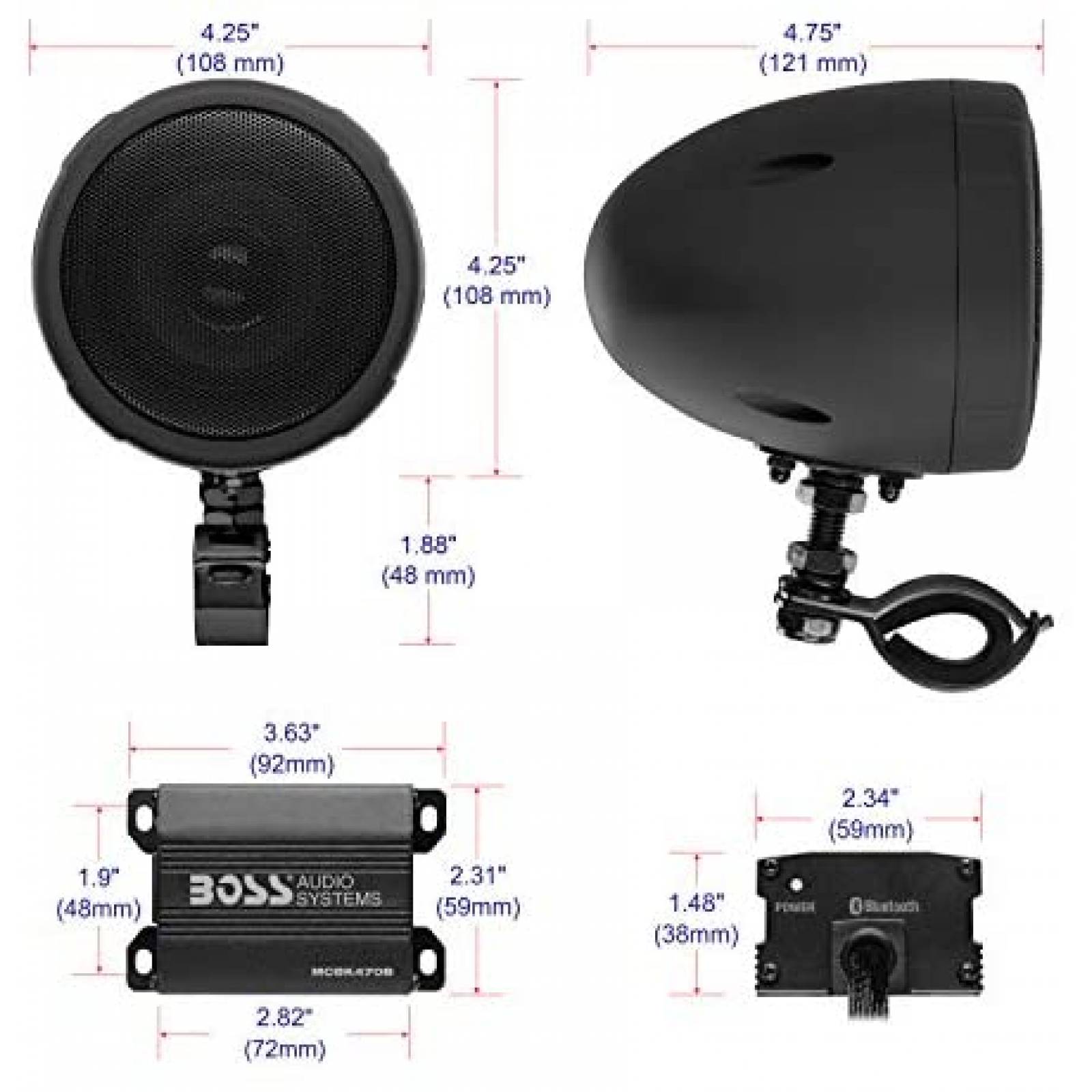 Bocina para motocicleta BOSS MCBK470B Bluetooth -Negro