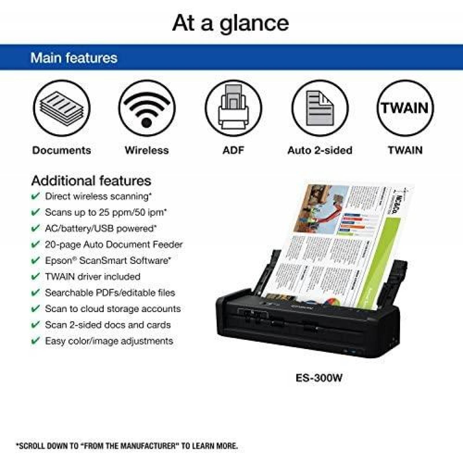 Escaner de Documentos Epson Portatil Inalambrico a Color