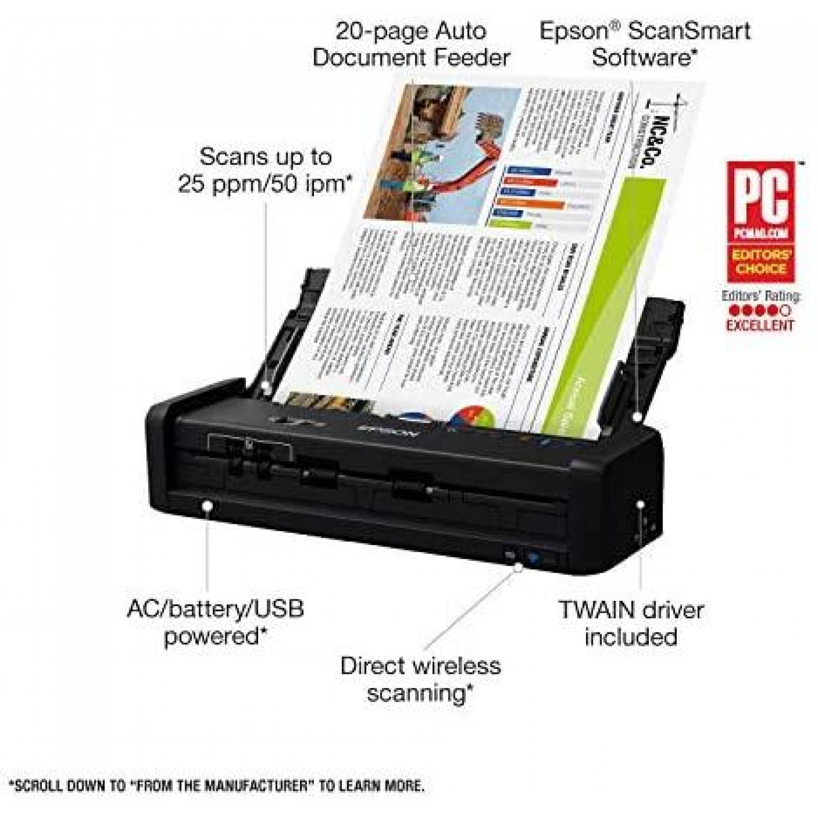 Escaner de Documentos Epson Portatil Inalambrico a Color